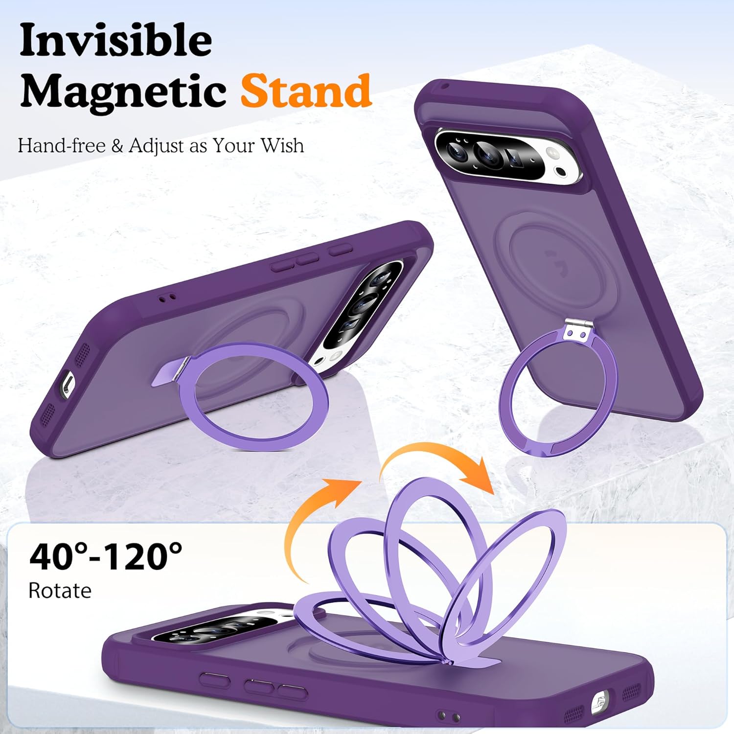 SKYLMW Compatible with Google Pixel 9/9 Pro/10/10 Pro Case with Invisible Magnetic Ring Stand, Compatible with Mag-Safe, Great Grip Feeling Translucent Phone Case for Women Men, Purple
