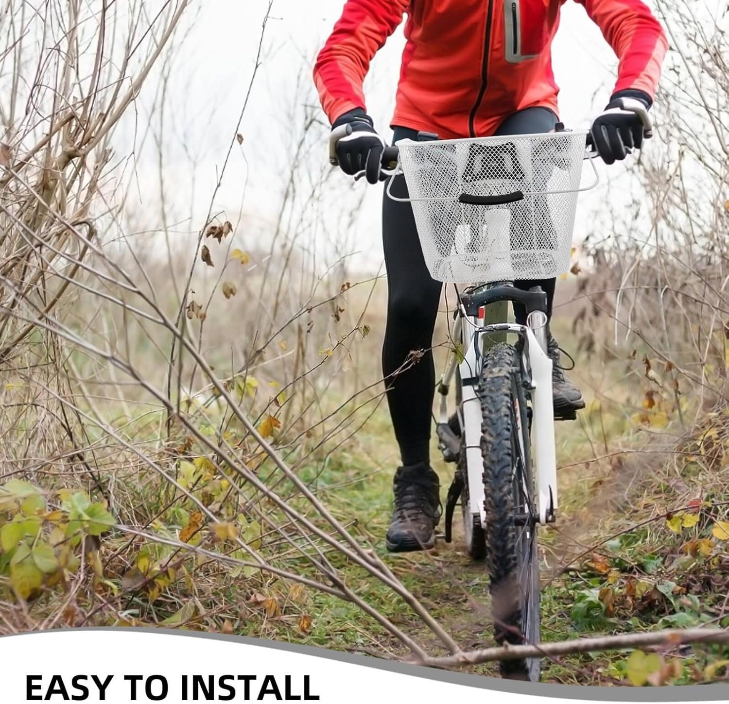 Toyvian Iron Mesh Quick Release Bicycle Basket Adjustable Handlebar Attachment Large Capacity Front Basket for Mountain Bikes and E-Bikes with Portable White Frame