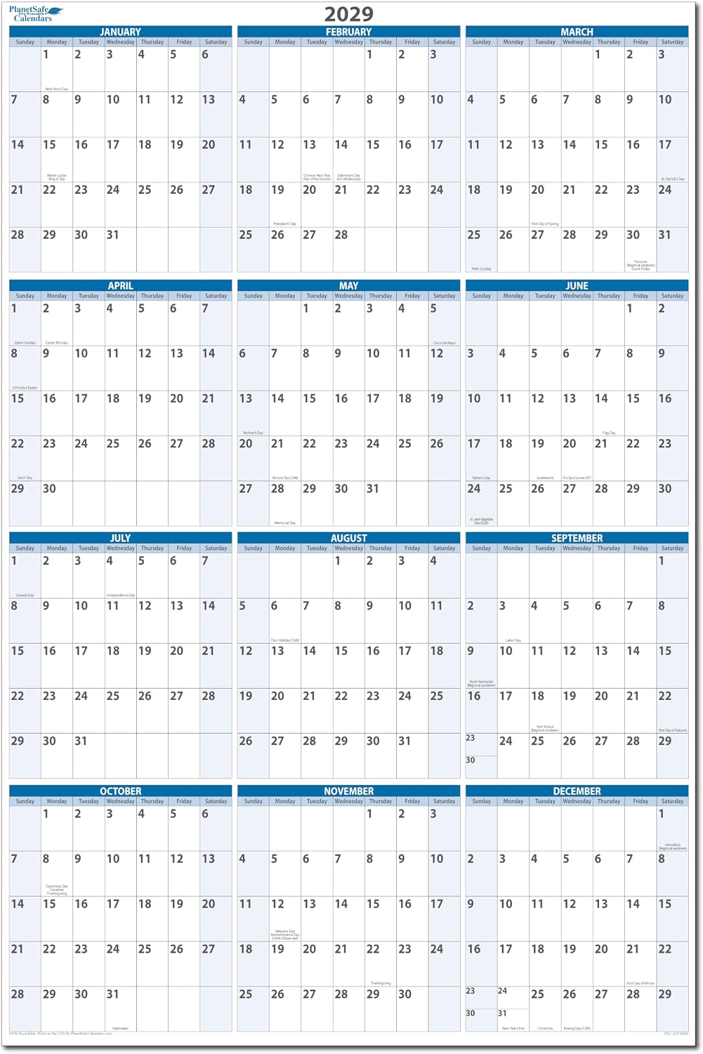 2028 Annual 36" x 24" Vertical Premium Dry-Erasable Wall Calendar. Complete with marker and eraser.