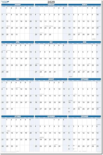 Calendario de pared vertical 2029 azul cielo húmedo y seco borrable 36 pulgadas de alto x 24 pulgadas de ancho BN