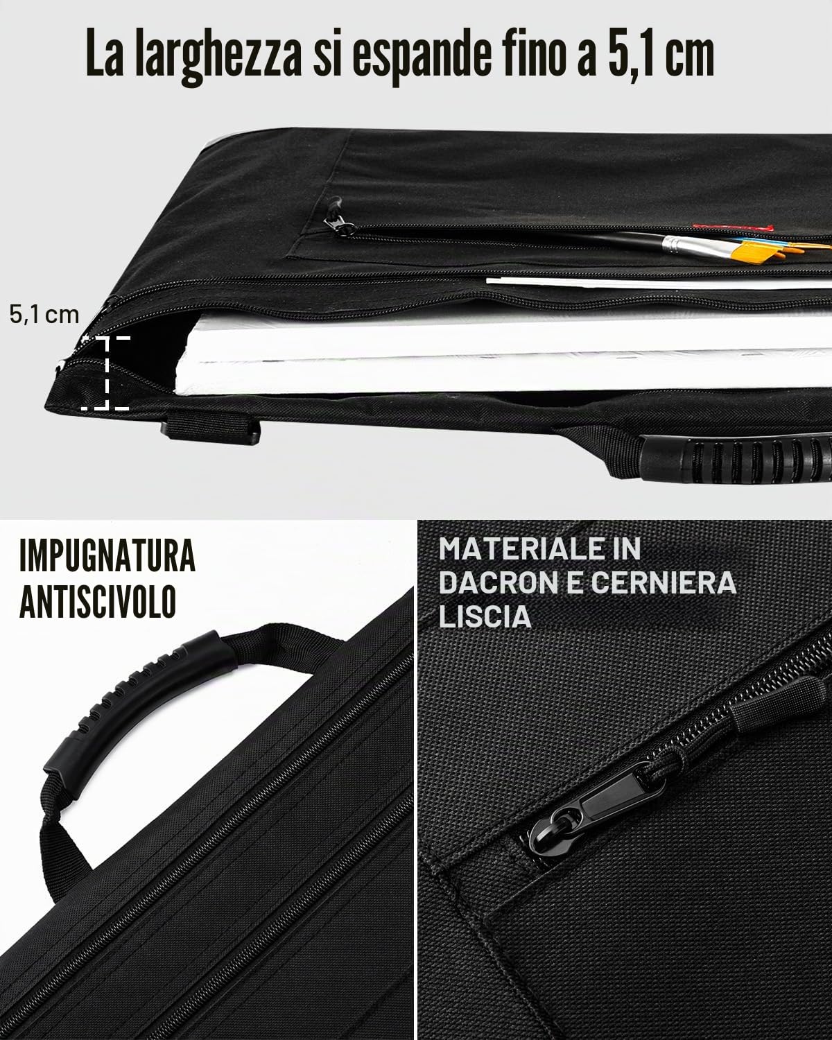 Nicpro borsa portfolio leggera, 49 × 65 cm, art portfolio case con tracolla removibile, angoli in pelle, custodia per il trasporto e la conservazione di opere d'arte, poster, schizzi e disegni