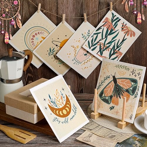 Miniatura 5 de 9 paños de cocina suecos absorbentes suecos para platos, flores, suaves, reutilizables, esponjas, de secado rápido, trapos de cocina (color simple,