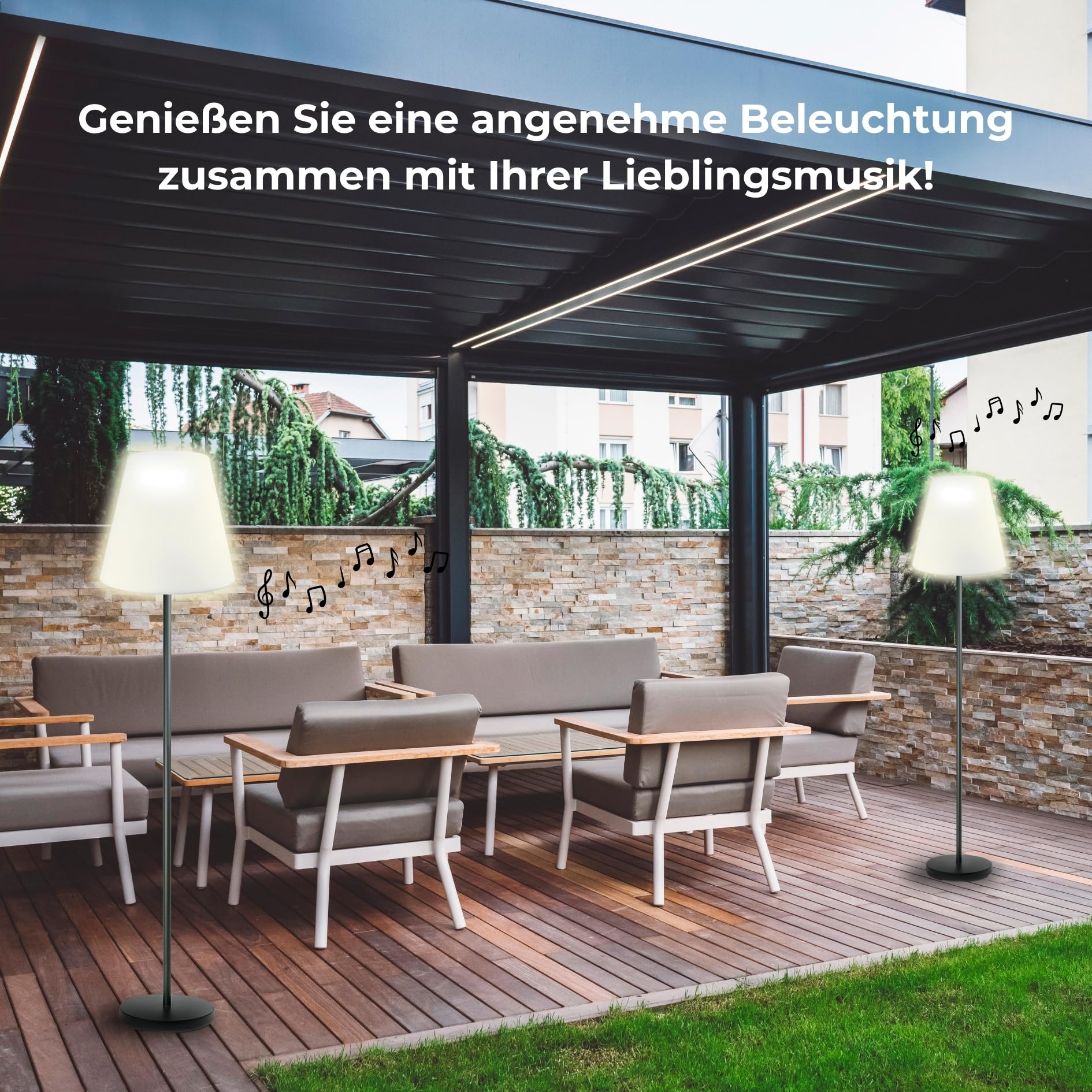 SCHWAIGER 661828 Lámpara solar LED para exteriores con altavoz Bluetooth Lámpara de pie Caja de música Luz para exteriores 1,5m Funciona con pilas IP44 A prueba de salpicaduras Micro-USB inalámbrico
