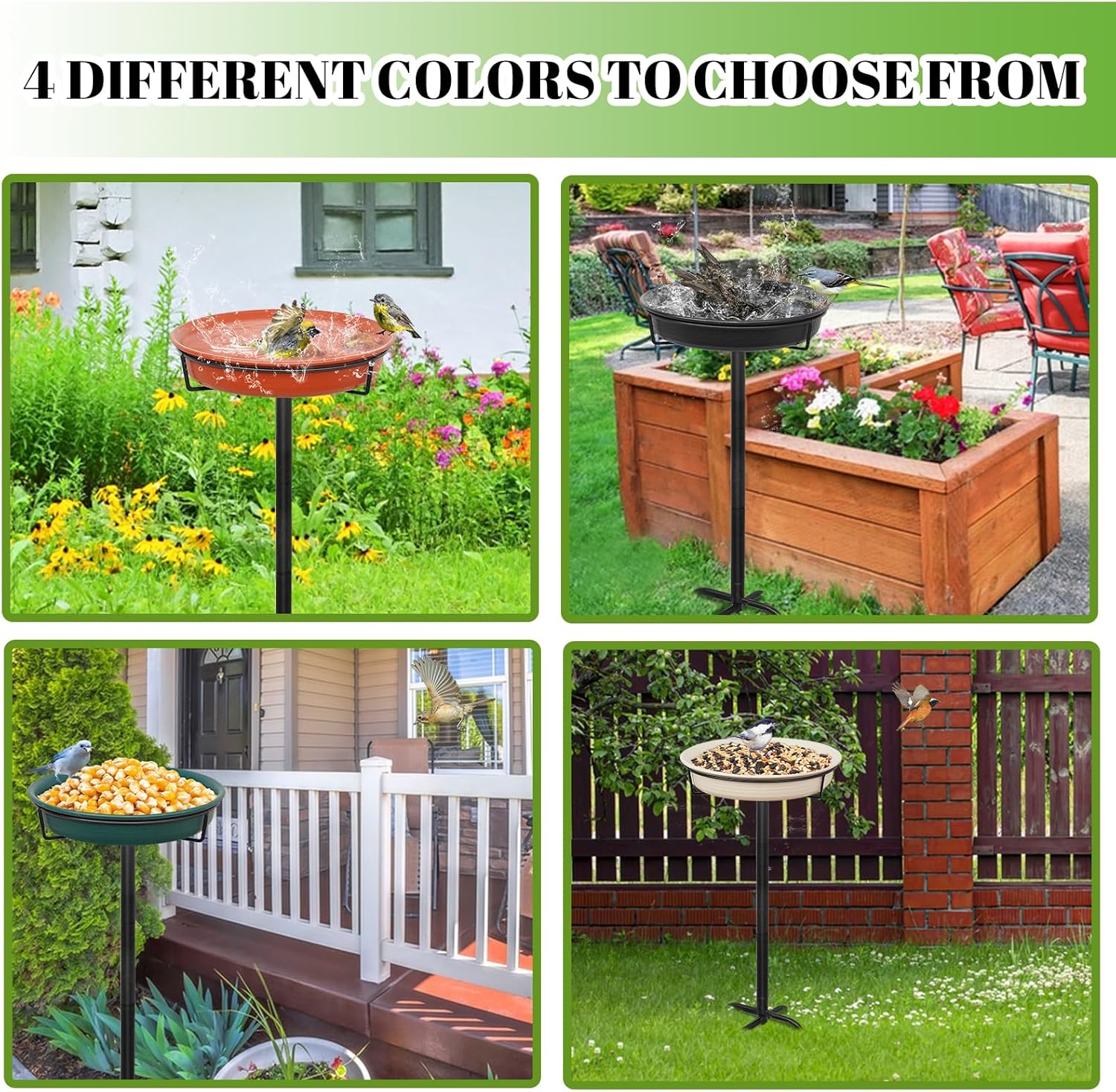 Bird Baths for Outdoors Heavy Duty, 35.5in Detachable Birdbaths for The Garden Clearance, Bird Bath Bowl Spa & Birdfeeder with Metal Stake Stand for Outdoors Garden, 4 Spiky Feet (C)