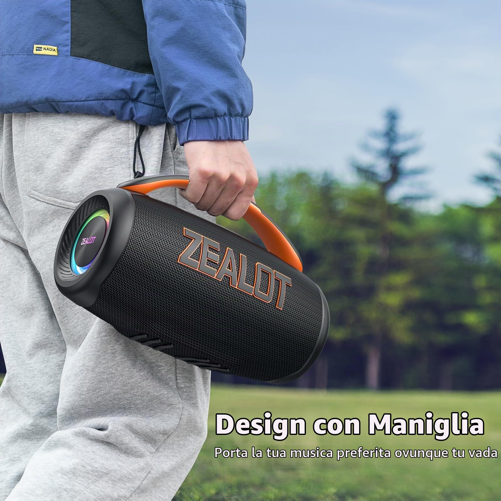 ZEALOT Altoparlante Bluetooth con Luce LED,Suono Stereo,Bluetooth 5.3,Impermeabile IPX6,funzione USB/Micro SD Card/AUX,nero