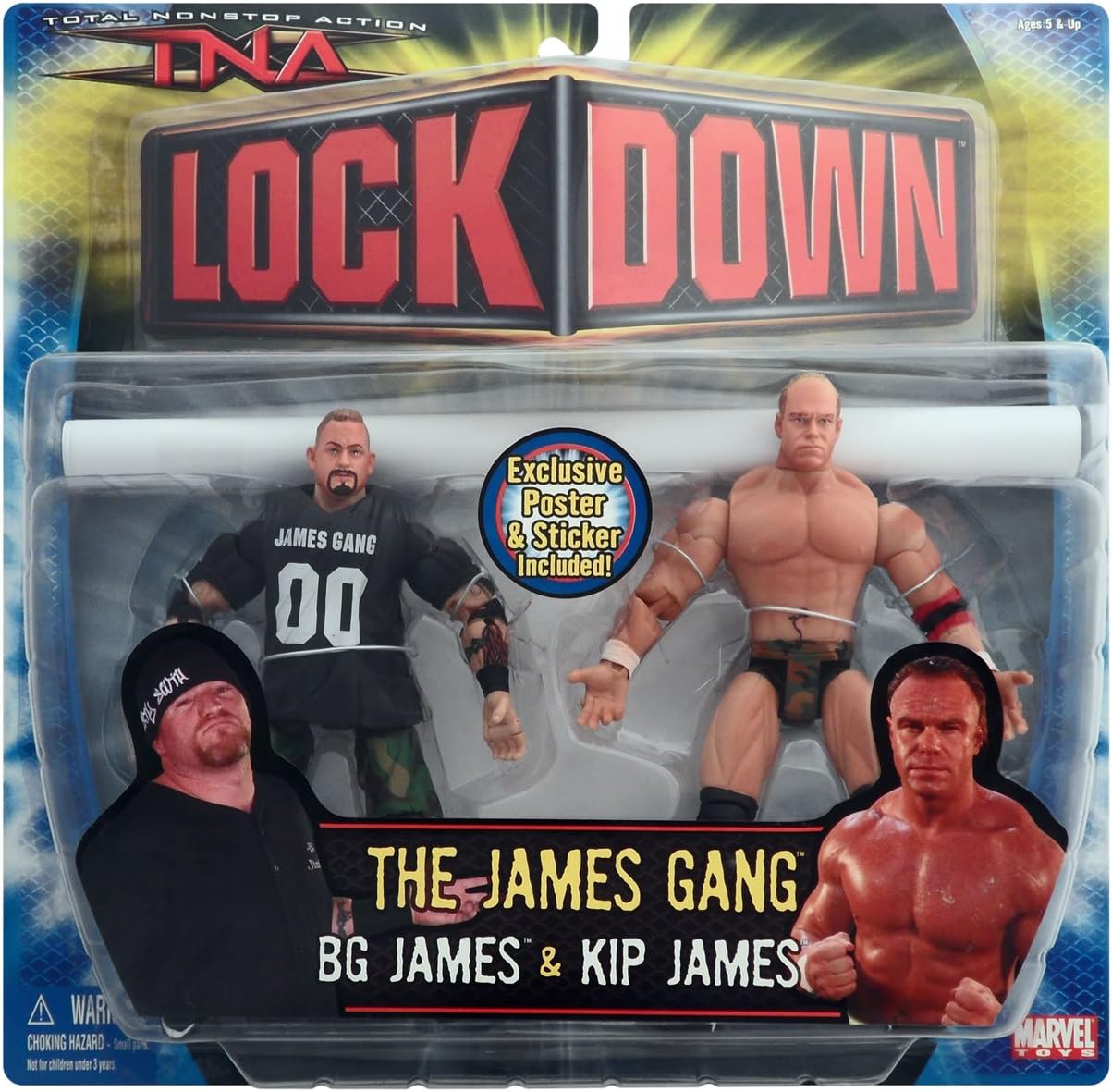 TNA Lock Down Action Figures-The James Gang-BG James & KIP James-Includes Poster & Sticker