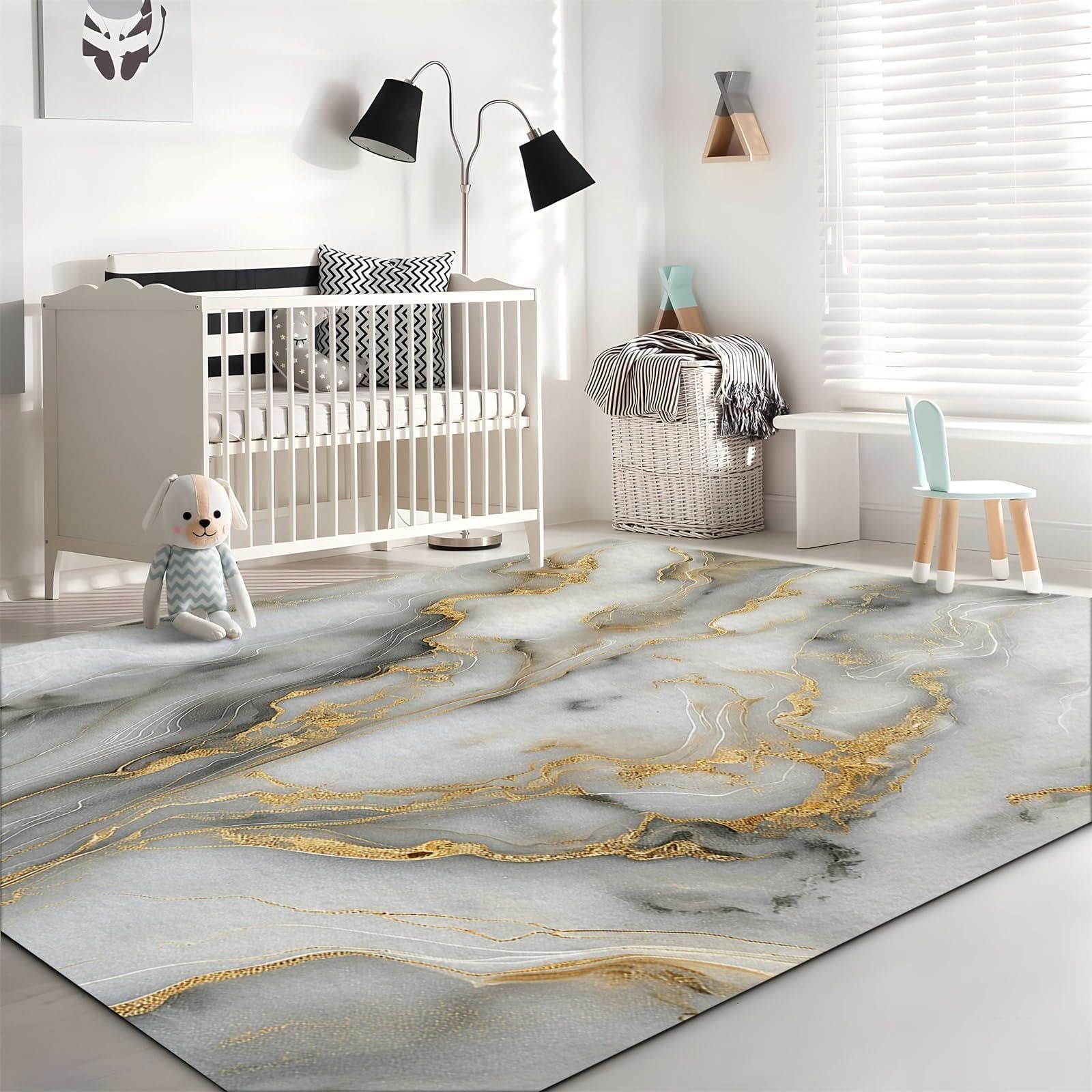 Tappeto in marmo grigio oro, tappeto per soggiorno, 160x240 cm, tappeto moderno per camera da letto a pelo corto, arte astratta, tappeto lavabile morbido e antiscivolo, tappeto per ufficio