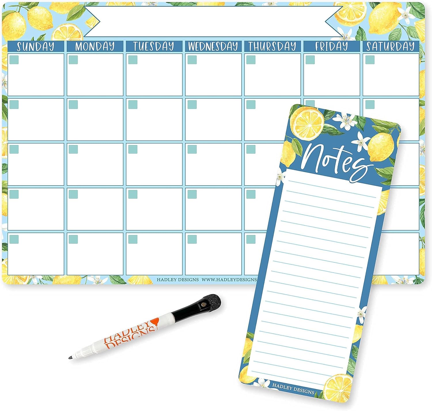 Lemon Magnetic Dry Erase Calendar for Fridge and Magnetic Meal Planner for Refrigerator Set, Weekly Whiteboard Calendar for Wall, Monthly Calendar Dry Erase Board and Meal Planning Magnet for Fridge : Office Products