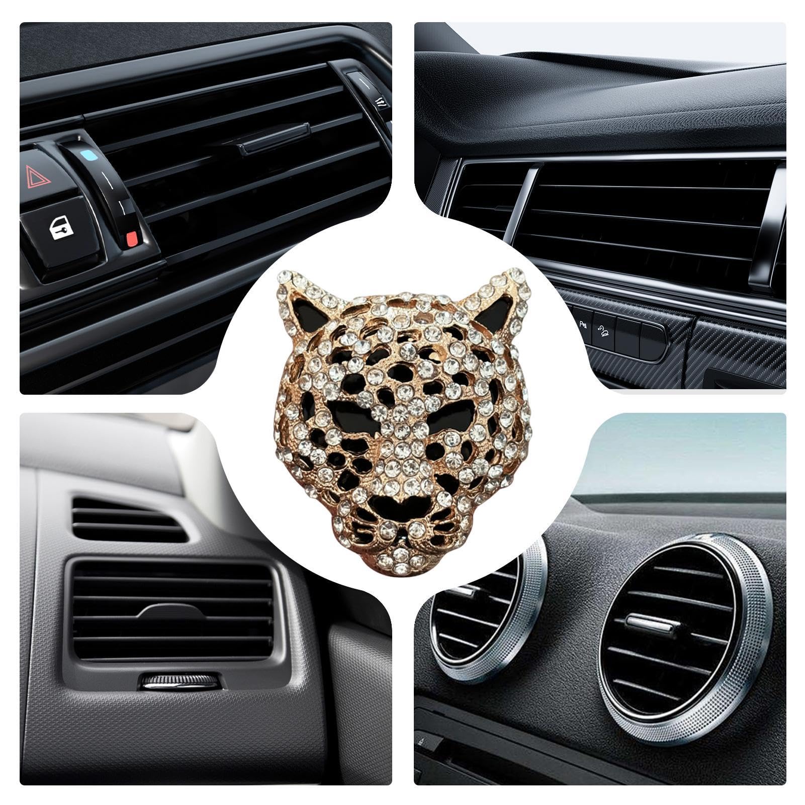 Clip Per Bocchette Auto A Forma Di Corona Con Cristalli Leopardati – 2 Pezzi, Decorazione Interni Auto Donna, Diffusore Aria Profumato