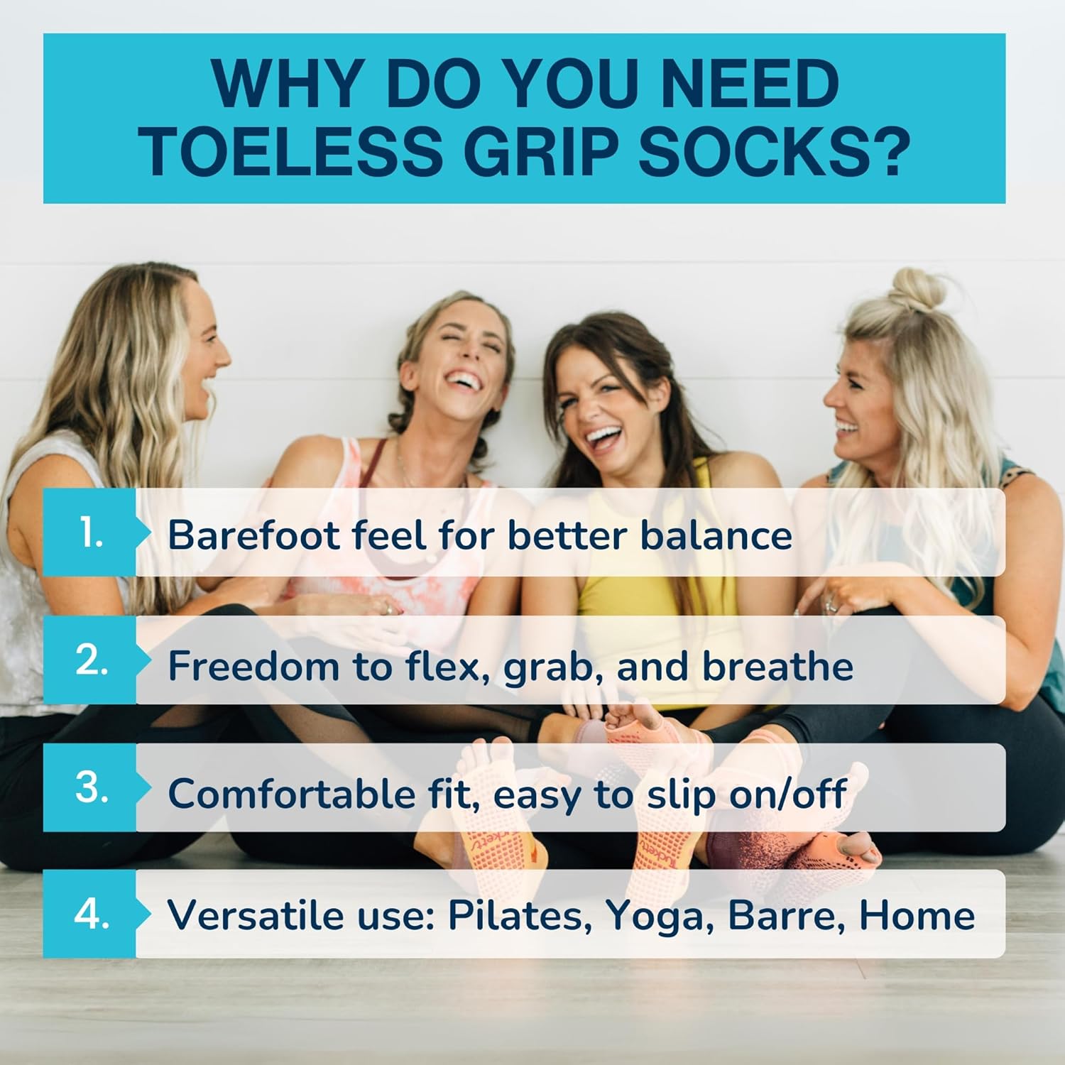 Tucketts Toeless Pilates Socks with Grips for Women, Non-Slip Barre Yoga Socks with Grips, Nude, Sizes 5-13, 1 Pair - Image 3