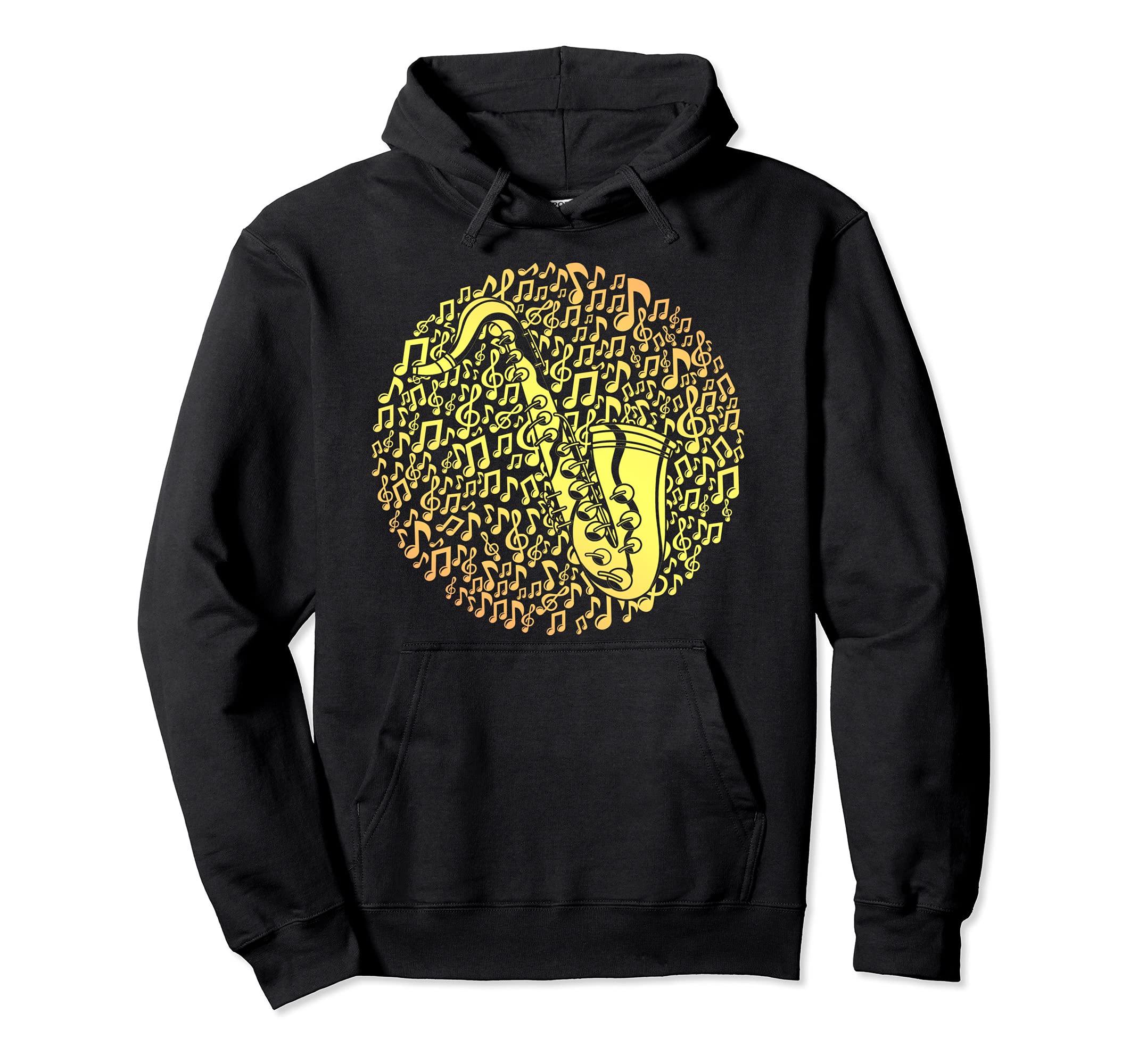 Sax Player Saxophonist Jazz Musician Music Notes Saxophone Pullover Hoodie, Black