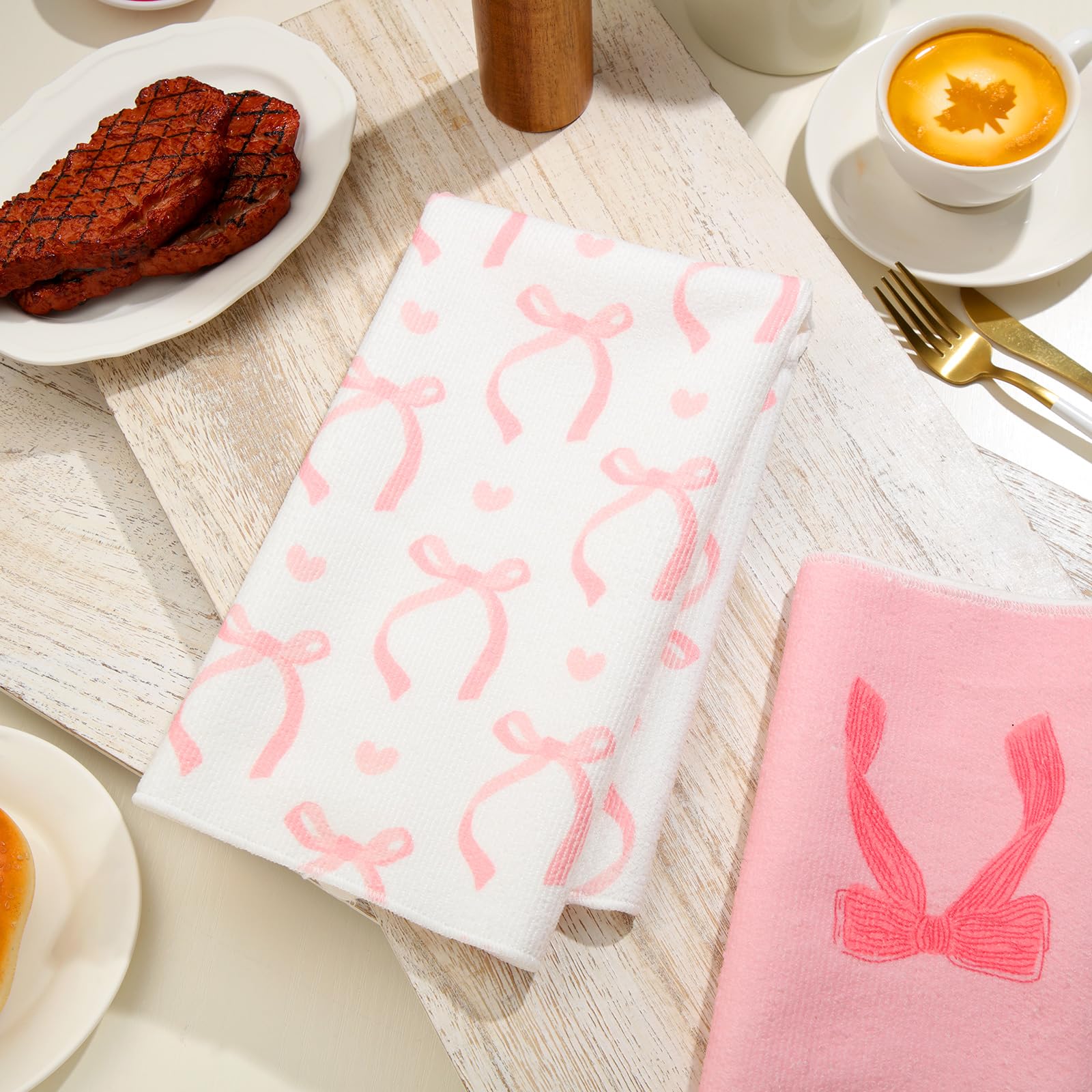Coquette Asciugamani Da Cucina In Stile Western – 40x61 Cm, Motivo Floreale Blu, Fiocco Rosa E Stivali Da Cowgirl, Vintage - 4