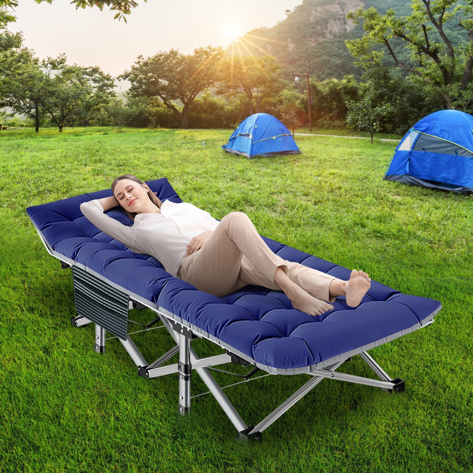 Lit de Camp Pliable avec Matelas, Lit Pliant Adulte 190 x 71 x 36 CM Charge Jusqu'à 200 kg Camping Bed Oxford 1200D 1 Personne pour Camping, Voyages, Maison, Jardin, Bureau
