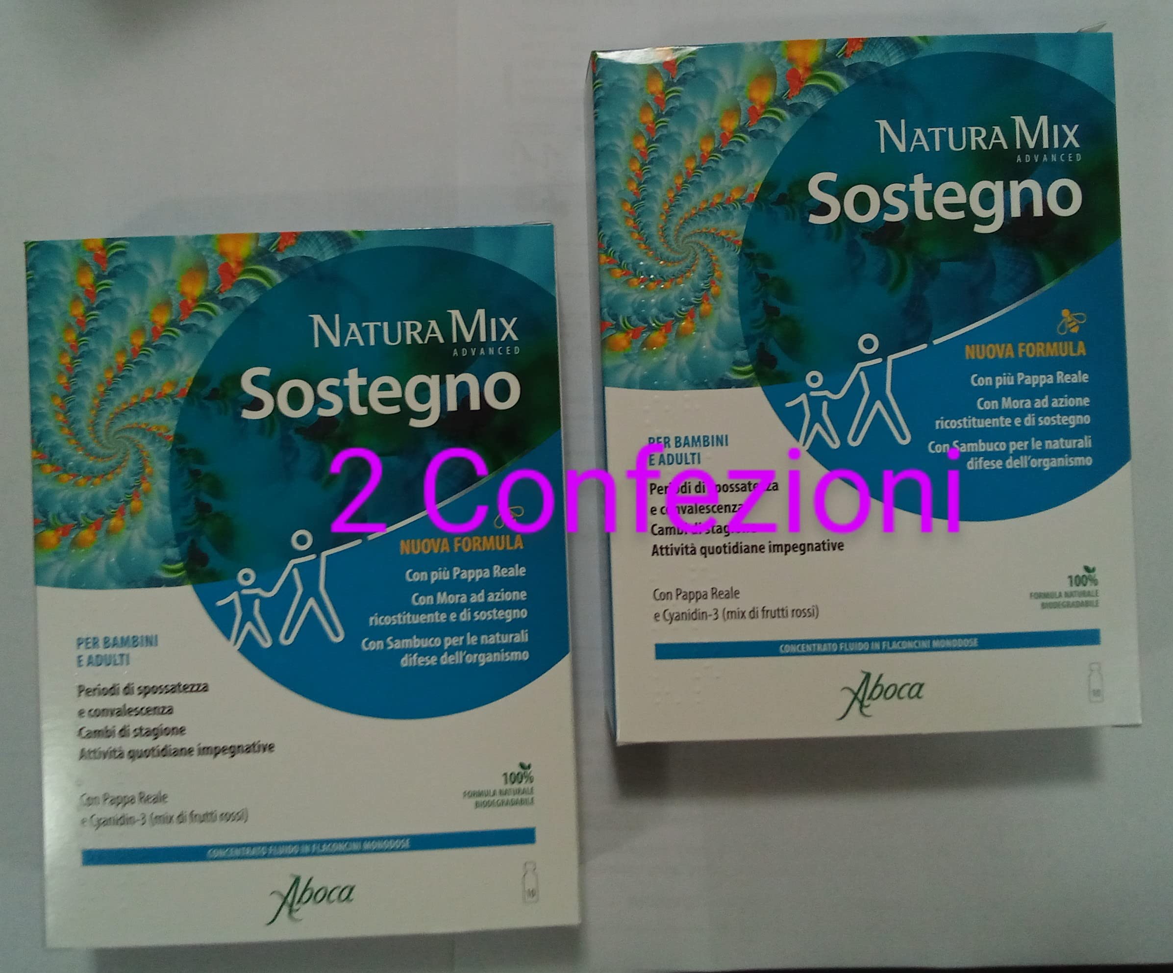ABOCA - NATURA MIX SOSTEGNO 10 FLACONCINI CONCENTRATO FLUIDO - 2 CONFEZIONI - Con Acerola per un’azione di sostegno e ricostituente. Per bambini ed adulti.