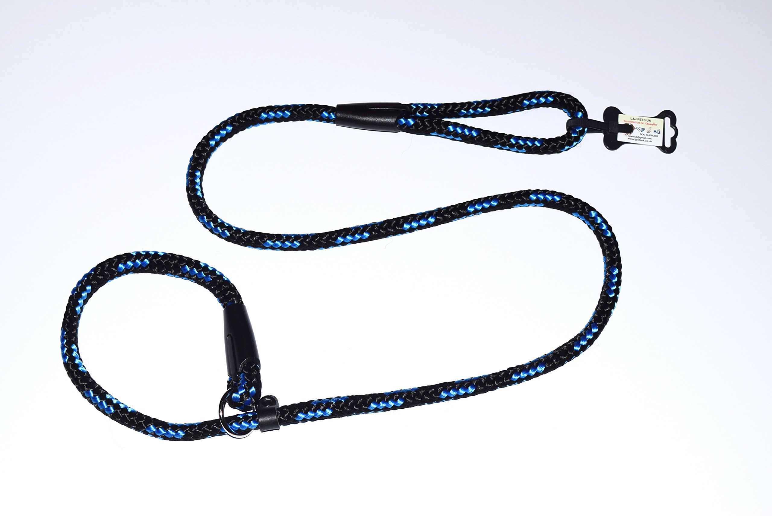 Duo lead All in one Slip lead or Head Collar dog trainin Stop Pull Large Dogs Figure 8 Training Mode (Black/Blue, 14mm x 150cm (Med-Lge Dogs))