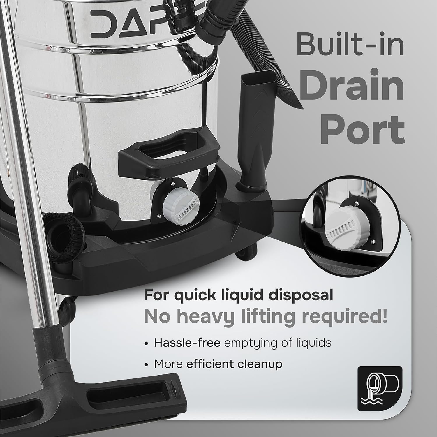 Dapper Supply Wet/Dry Vacuum Built-in Drain Port