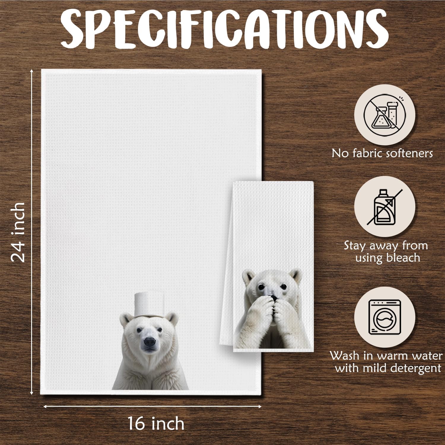 Polar Bear Hand Towel for Bathroom Decor,16x24 in Set of 2,Funny Winter Gift for Women & Kids - Image 7