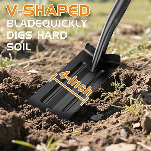 Miniatura 3 de Pala de zanja para excavar, pala de zanja de 4 pulgadas con mango de fibra de vidrio naranja, pala estrecha para excavar, jardinería y paisajismo,