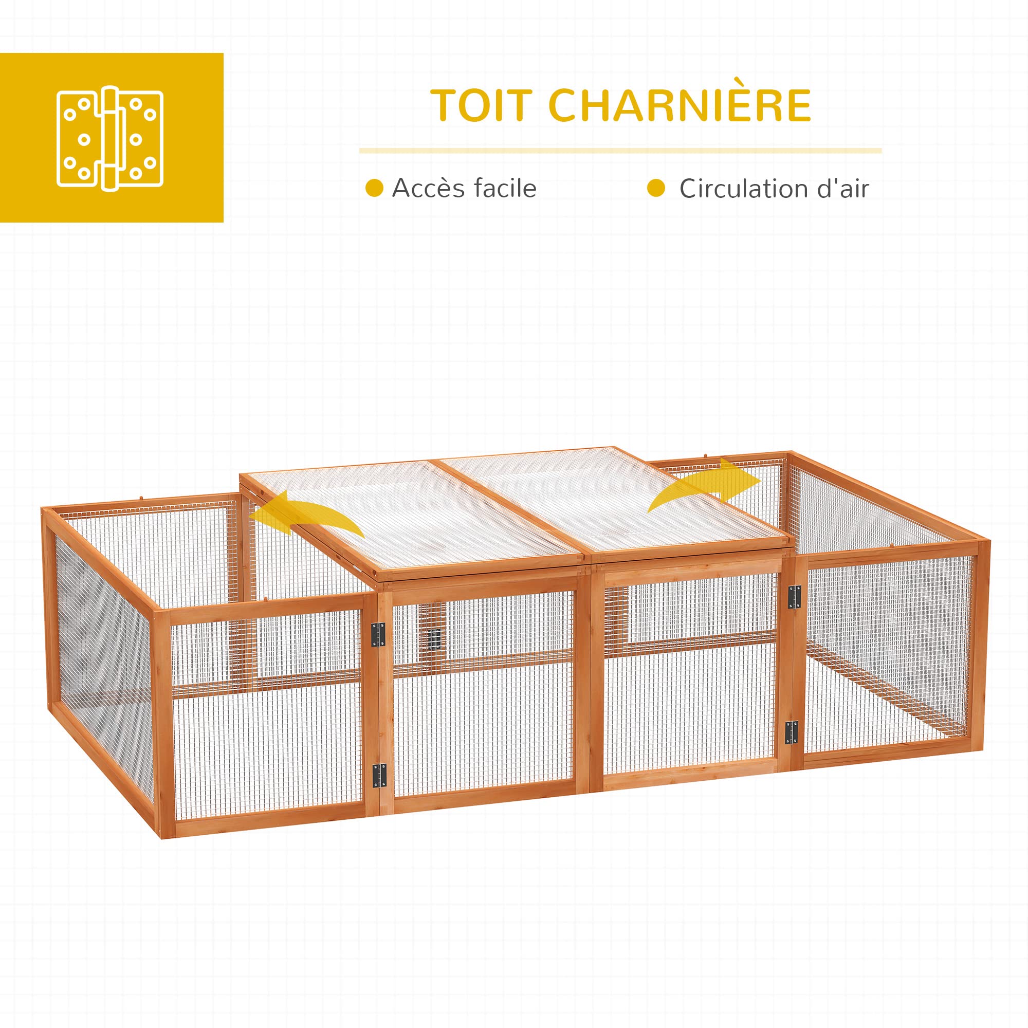 PawHut Clapier Cage à Lapins extérieur intérieur 2 Portes supérieures 181L x 100l x 48H cm Bois Massif Marron | Extérieur Intérieur, 2 Portes Supérieures, Bois Massif