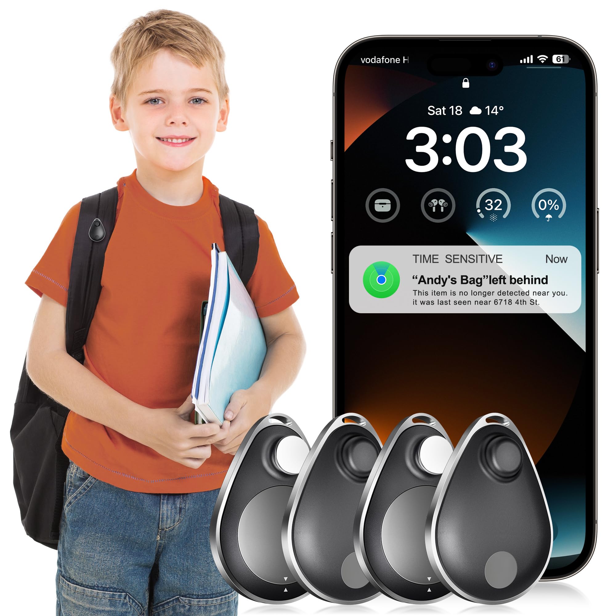 Utag GPS Tracker for Kids Hidden 4pack, Security Tag with Pins Works with Find My (iOS only), Lost Mode, Anti-Removal Tracking Device for Children, Elderly, Pets, Backpack, Vehicles, No Monthly fee