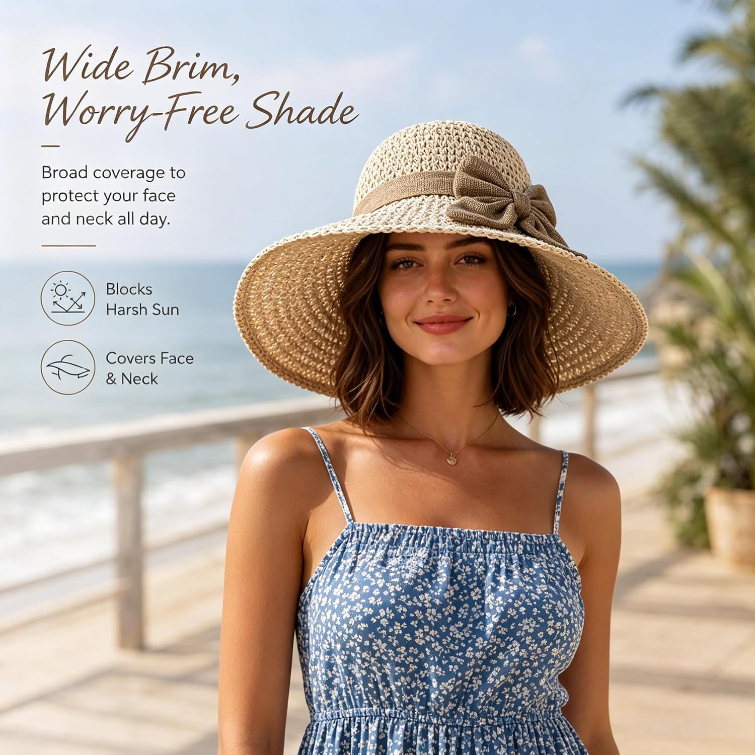 Women's Straw Hat, 2026 New Crushable Sun Hat with Bow, Summer Beach Travel Hat for Women