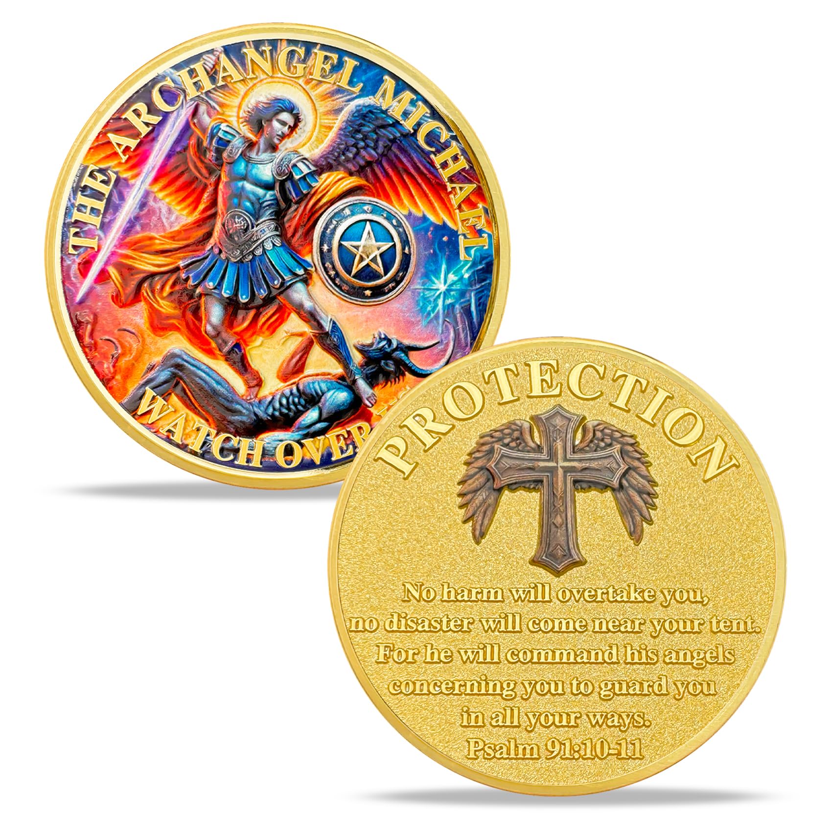 ASmileIndeep Archangel Michael Challenge Coin - St Michael Coins Saint Michael Police Officers Prayer Coin Thin Blue Line Law Enforcement Protection