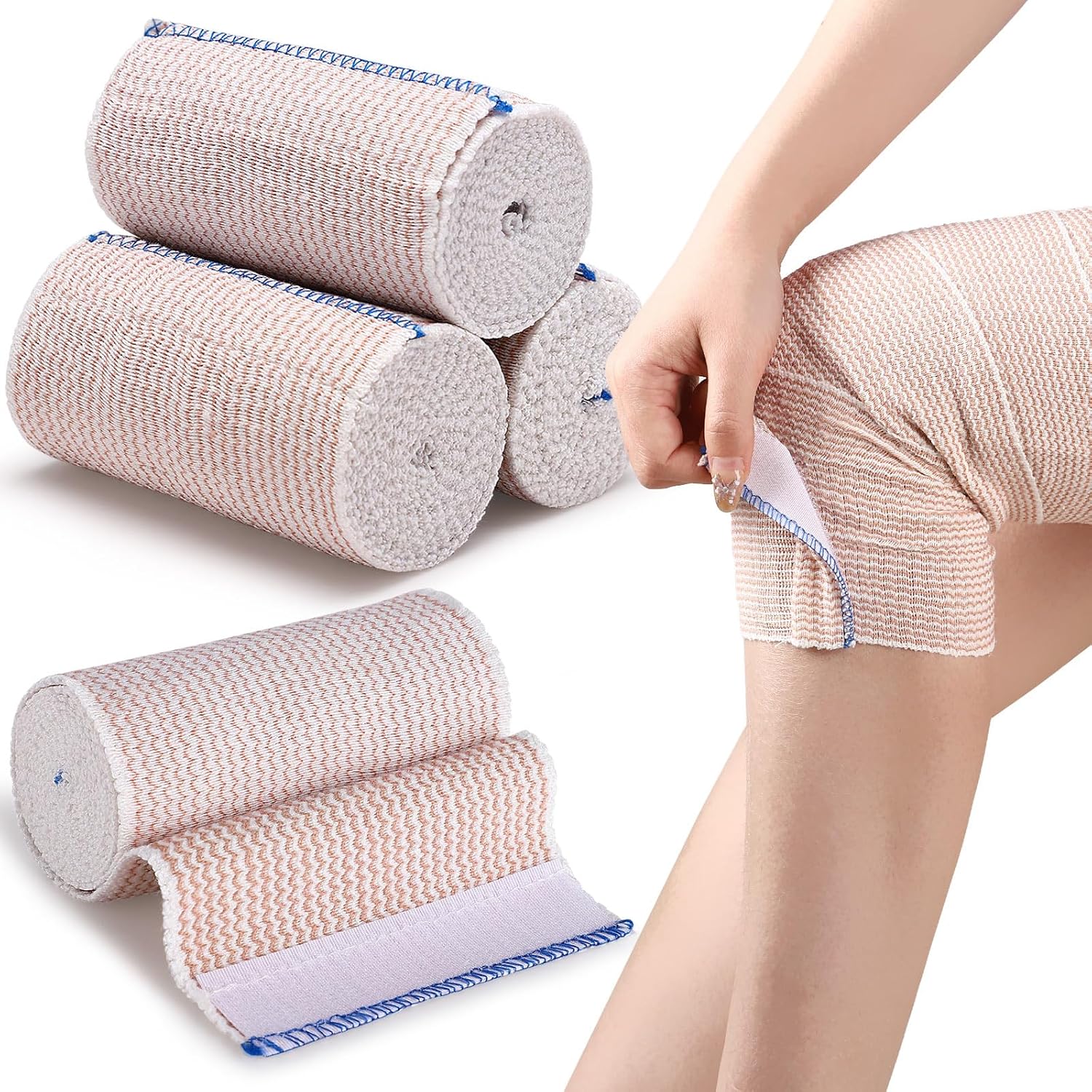 Noverlife 4 Rolls Elastic Bandage Wrap with SelfClosure, 10cmx4.5m
