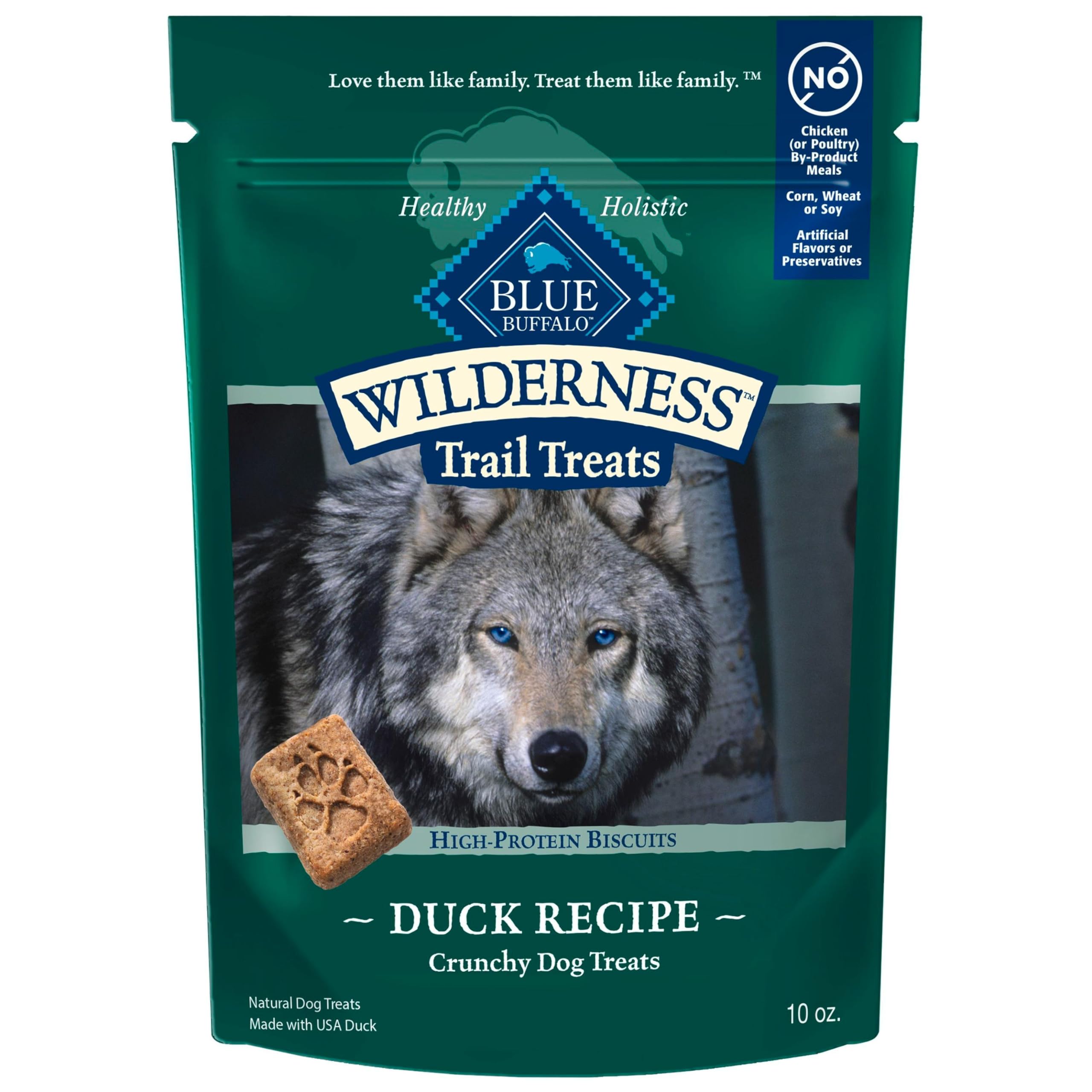 Blue Buffalo Wilderness Trail Treats High Protein Grain Free Dog Biscuits Crunchy Dog Treats, Duck Recipe, 10-oz Bag