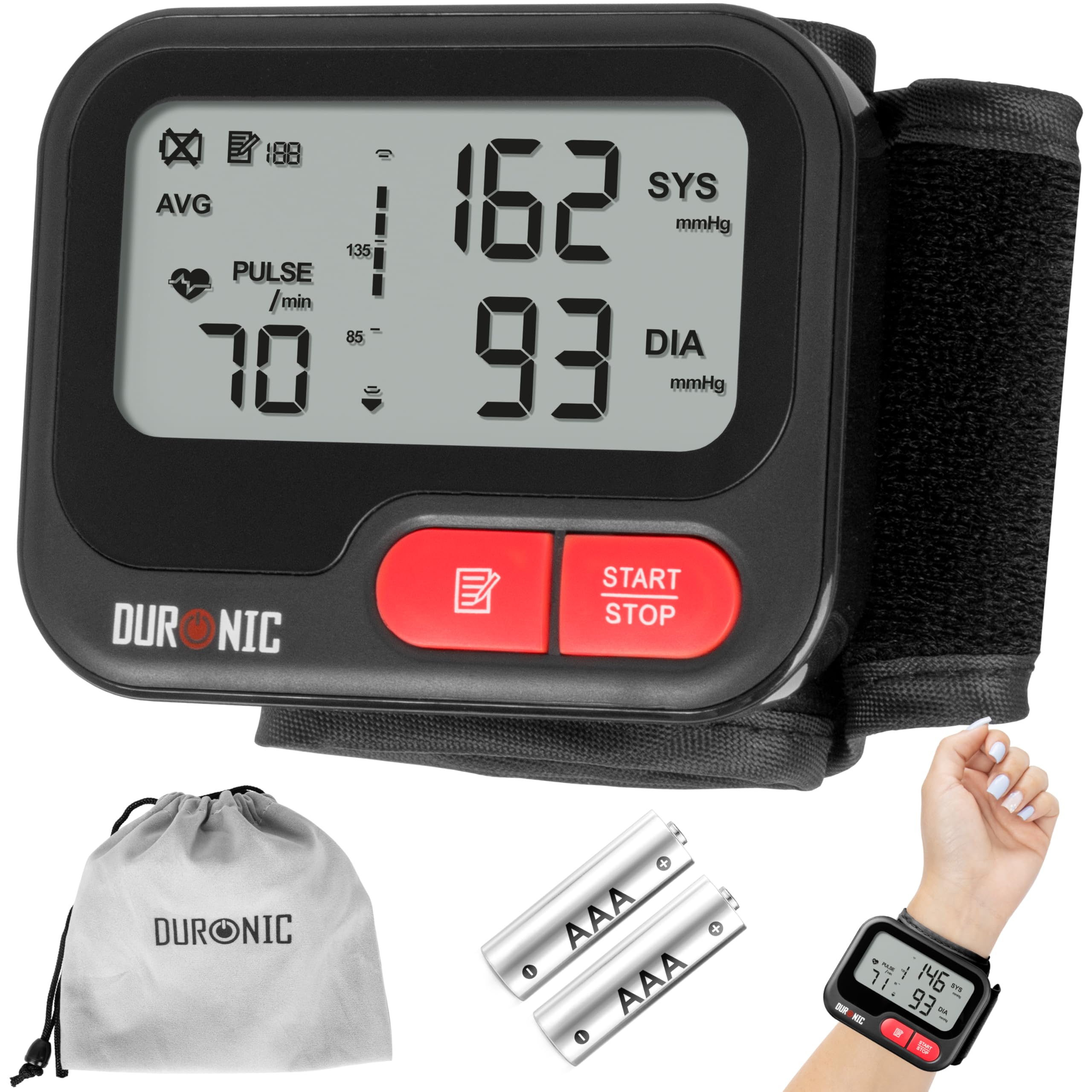 Duronic BPM65 BK Ciśnieniomierz nadgarstkowy elektroniczny pomiar ciśnienia krwi automatyczny monitor ciśnienia na nadgarstek czarny