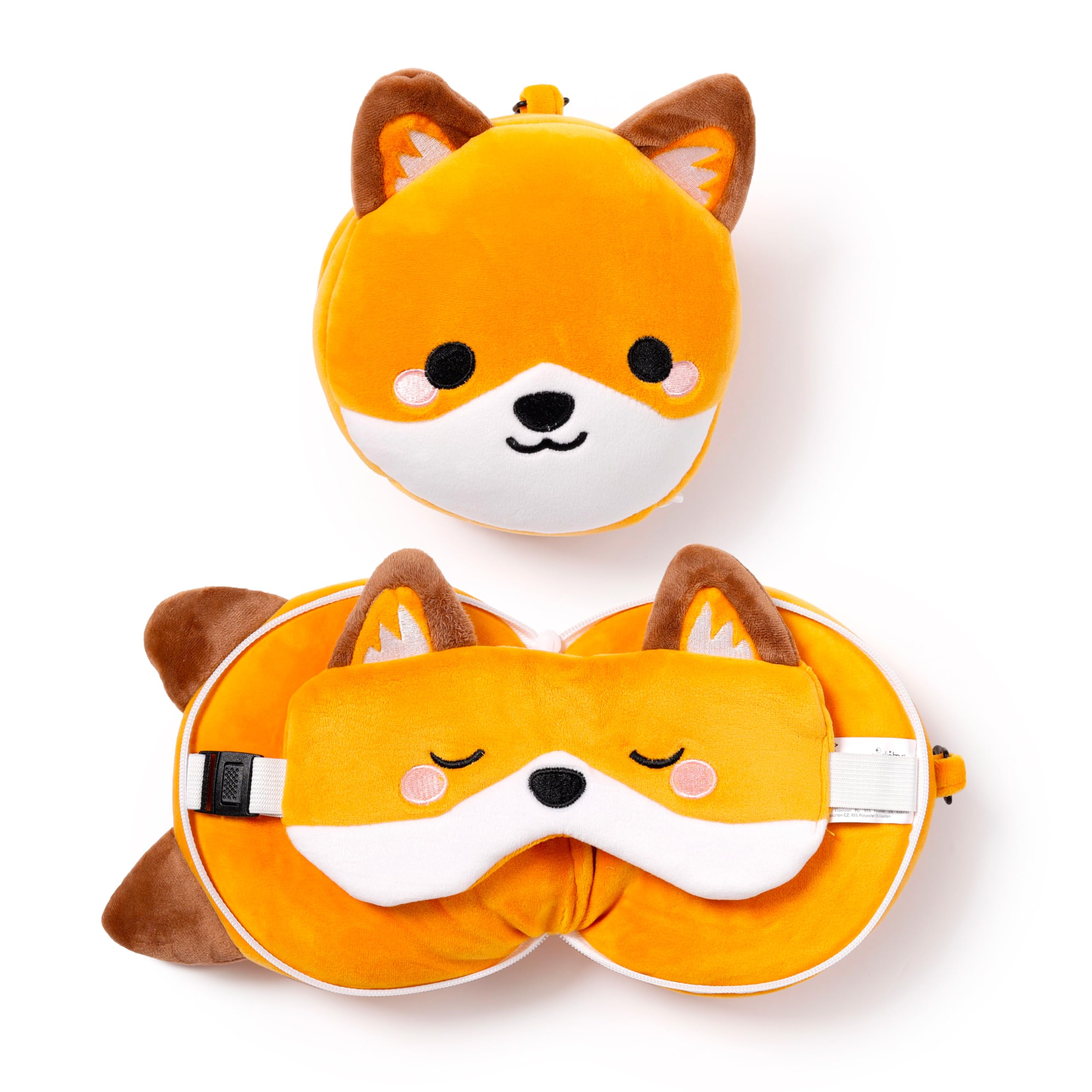 Relaxeazzz Adoramals Finnick The Fox Round Plush Travel Pillow & Eye Mask - Sleep Eye Mask Masks - Kids Travel Accessories for Sleeping Airplane - Flight Plane Neck Pillow Pillows