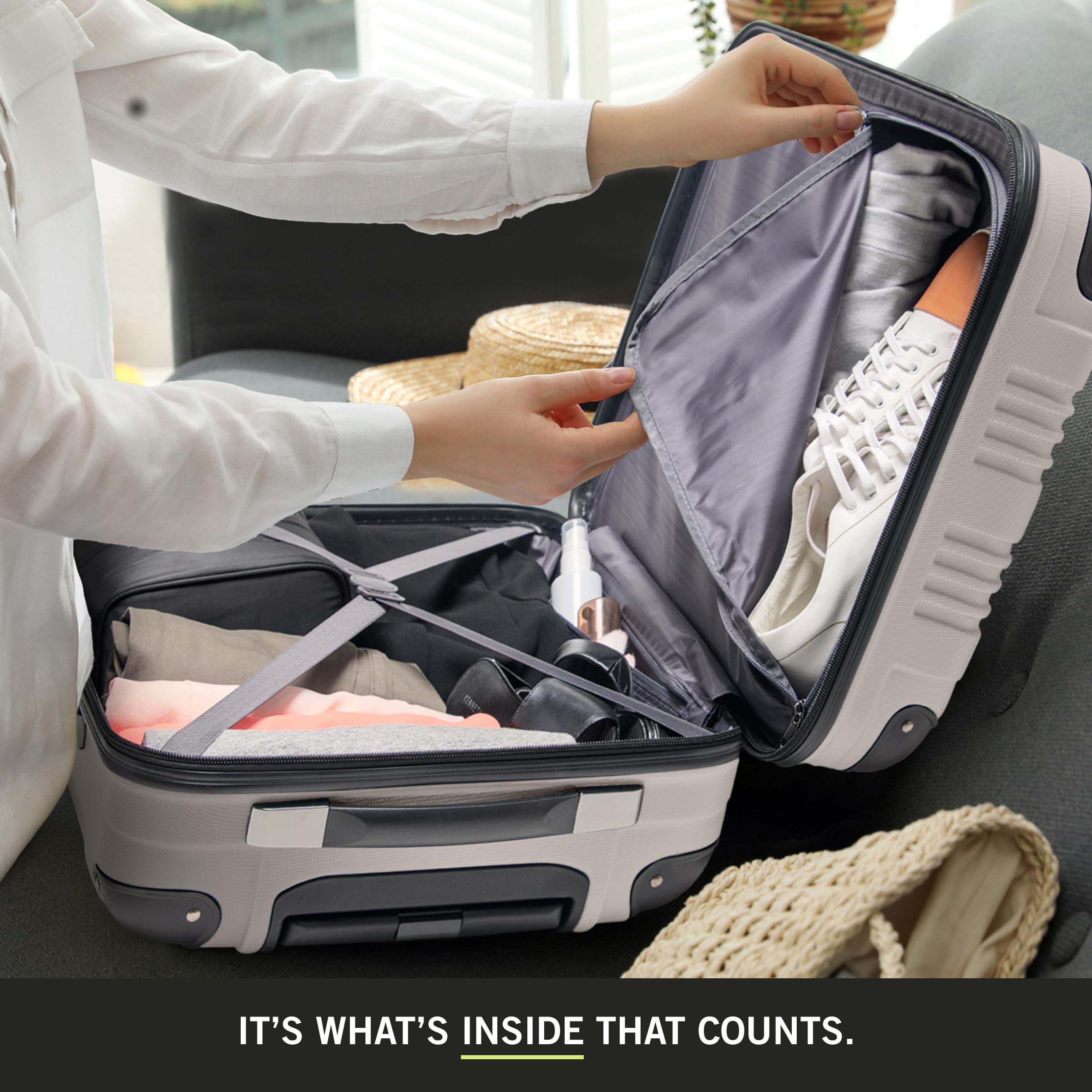 Kenneth Cole REACTION Out of Bounds Lightweight Hardshell 4-Wheel Spinner Luggage, Mushroom, 28-Inch Carry On