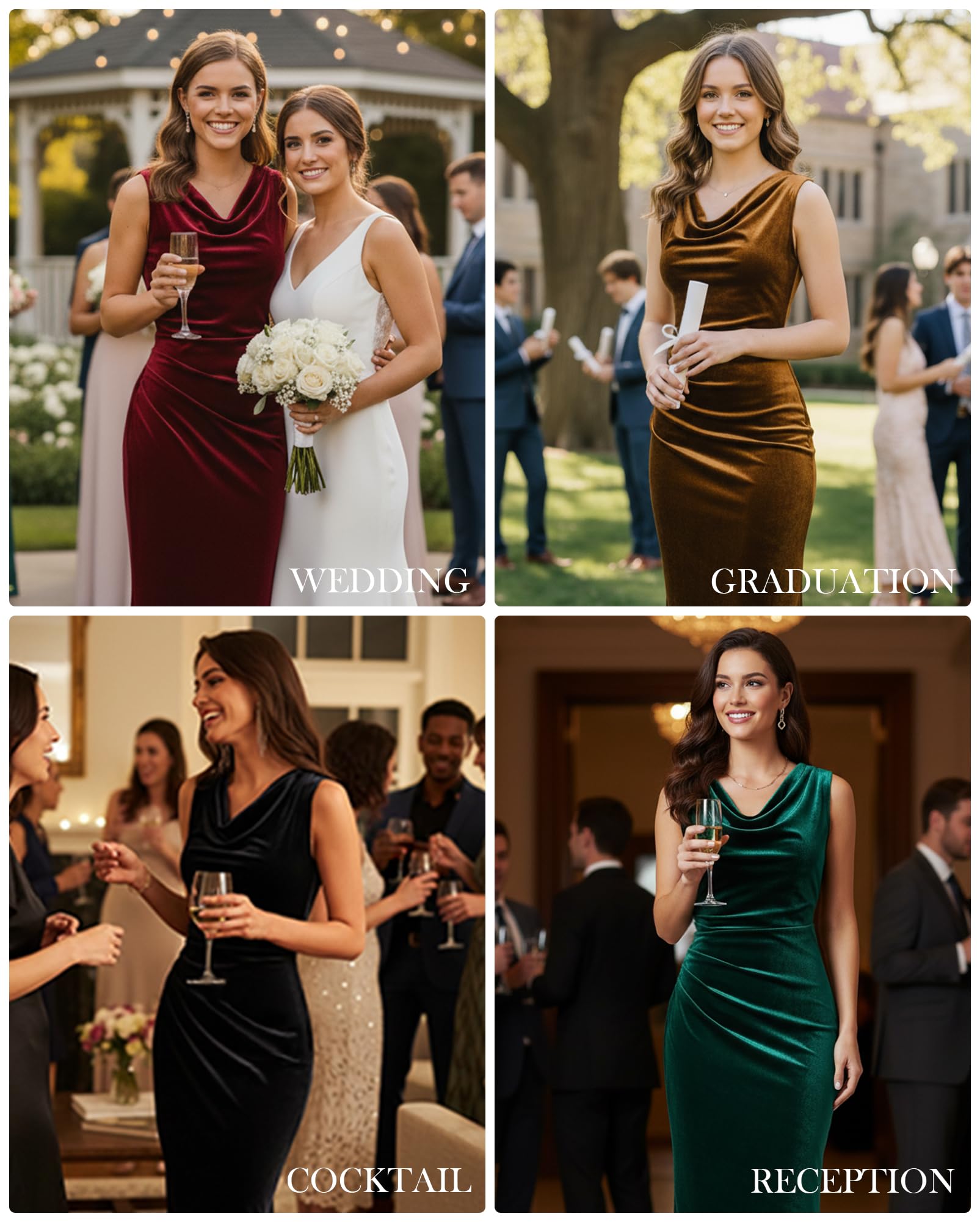 GRACE KARIN 2025 Velvet Wedding Guest Dresses for Women, Fall Formal Cocktail Maxi Dress, Cowl Neck Mermaid Evening Gown