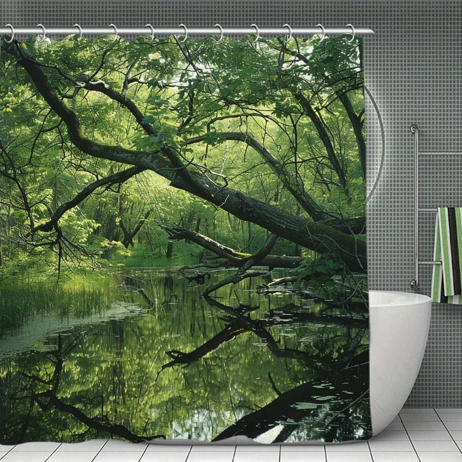 QMNLKH an Ancient Swamp Shower Curtain with Hooks, Waterproof Bath Curtains for Bathroom, Lightweight Bath Curtains Liner for Hotel, Personalized Bath Curtain for Spa, 70.8 Inch