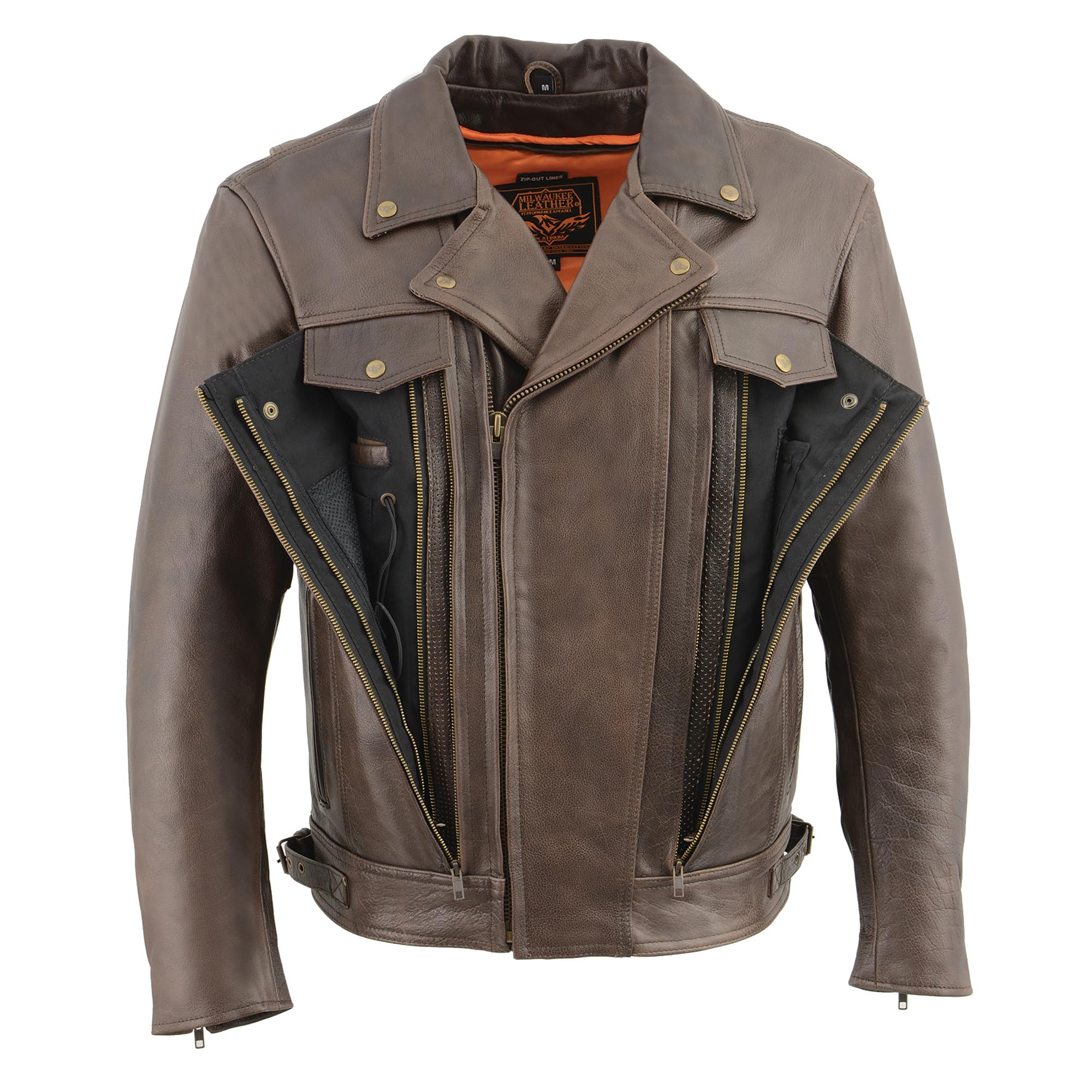 Men's Retro Brown Leather Motorcycle Jacket with Gun Pockets (5X-Large)