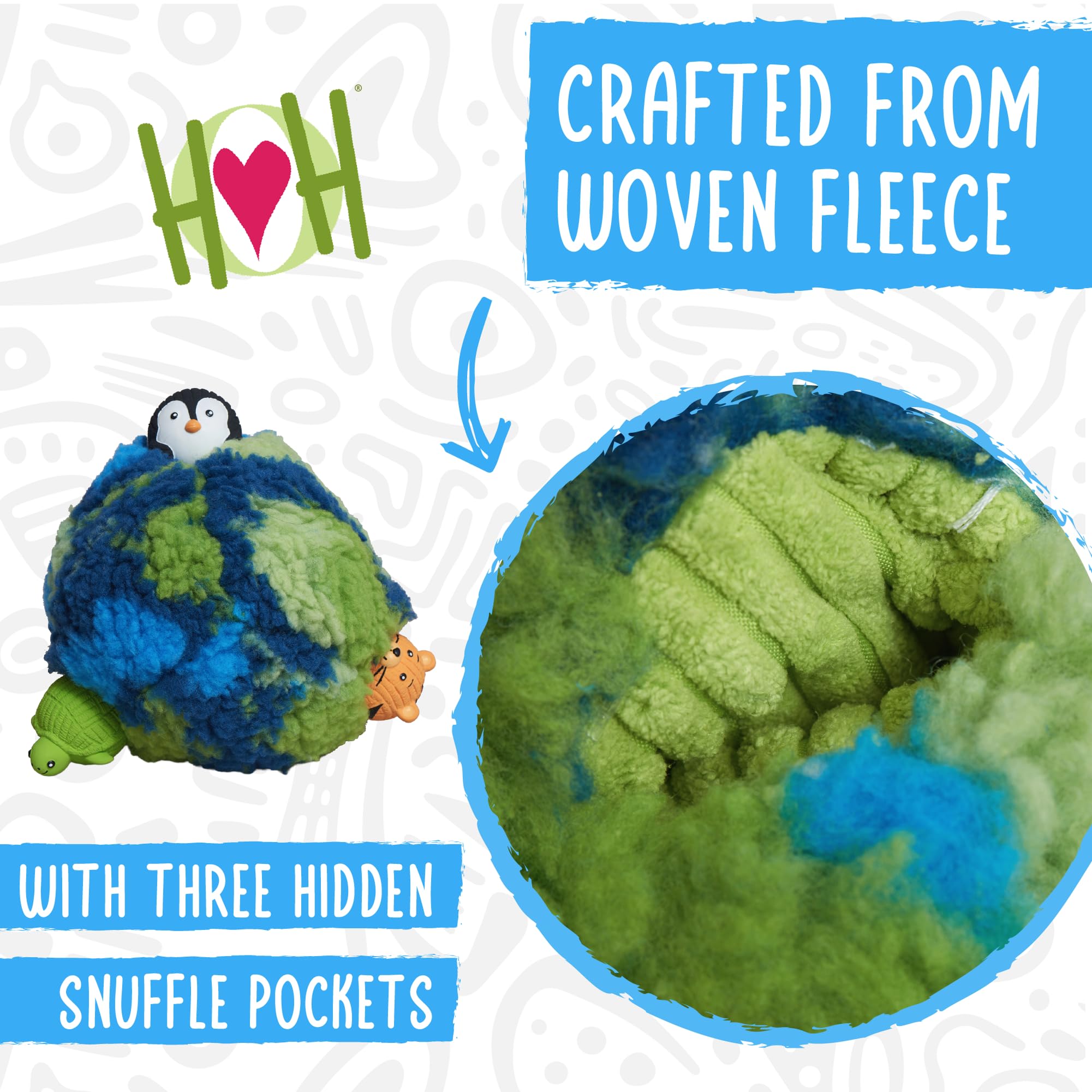 HuggleSnuffles SnuffleSphere Puzzle-Ball – interaktives Anreicherungsspielzeug für Hunde, Versteckspielzeug für Ruff-Tex-Bälle & Leckerlis, Welpenspiele, um sie zu beschäftigen, Futtersuche Plüsch für