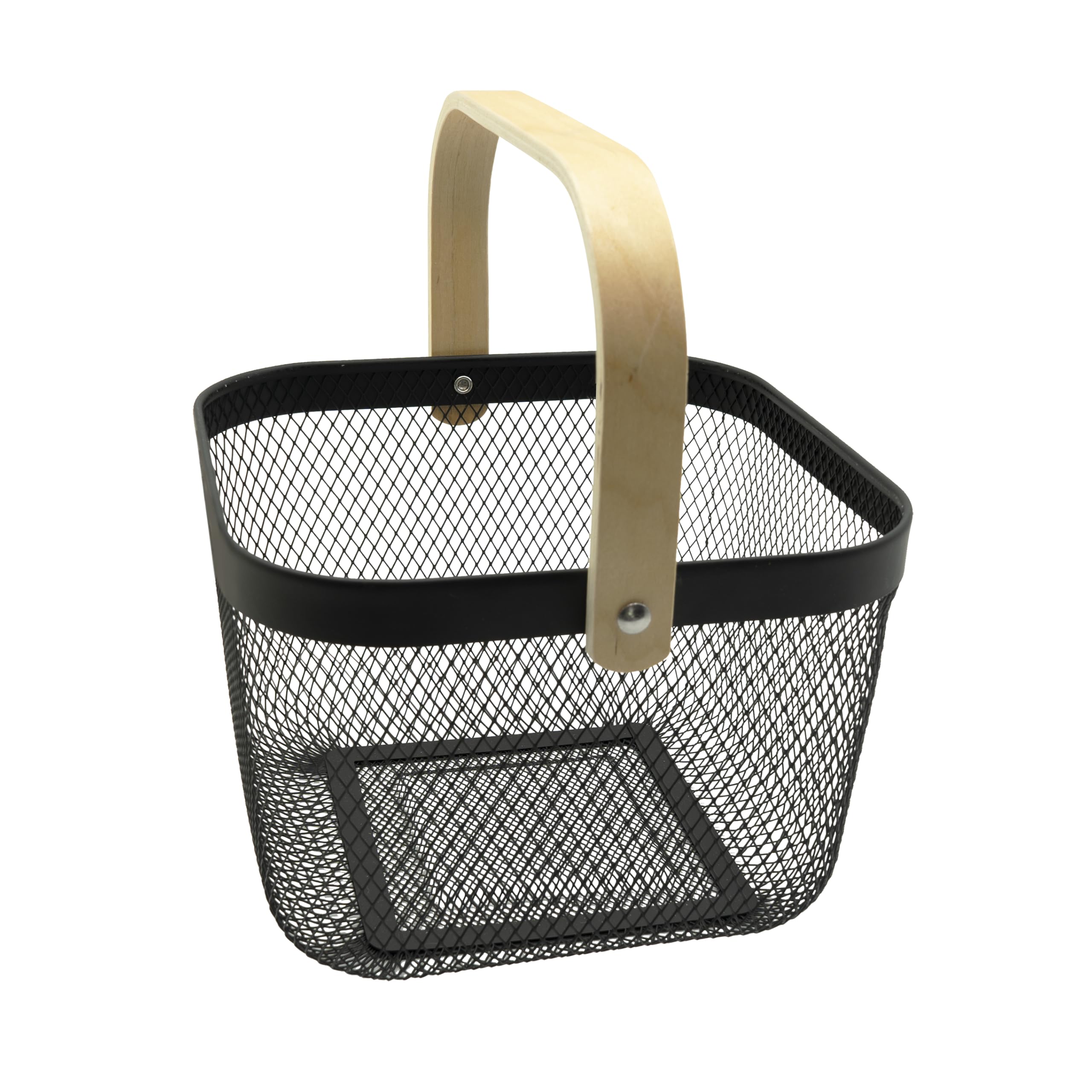 Oggi Regular Mesh Portable Bathroom Basket Caddy with Bamboo Handles, Metal Storage Basket for Bathroom, Shower, Vanity, Pantry & Home Organization, Black
