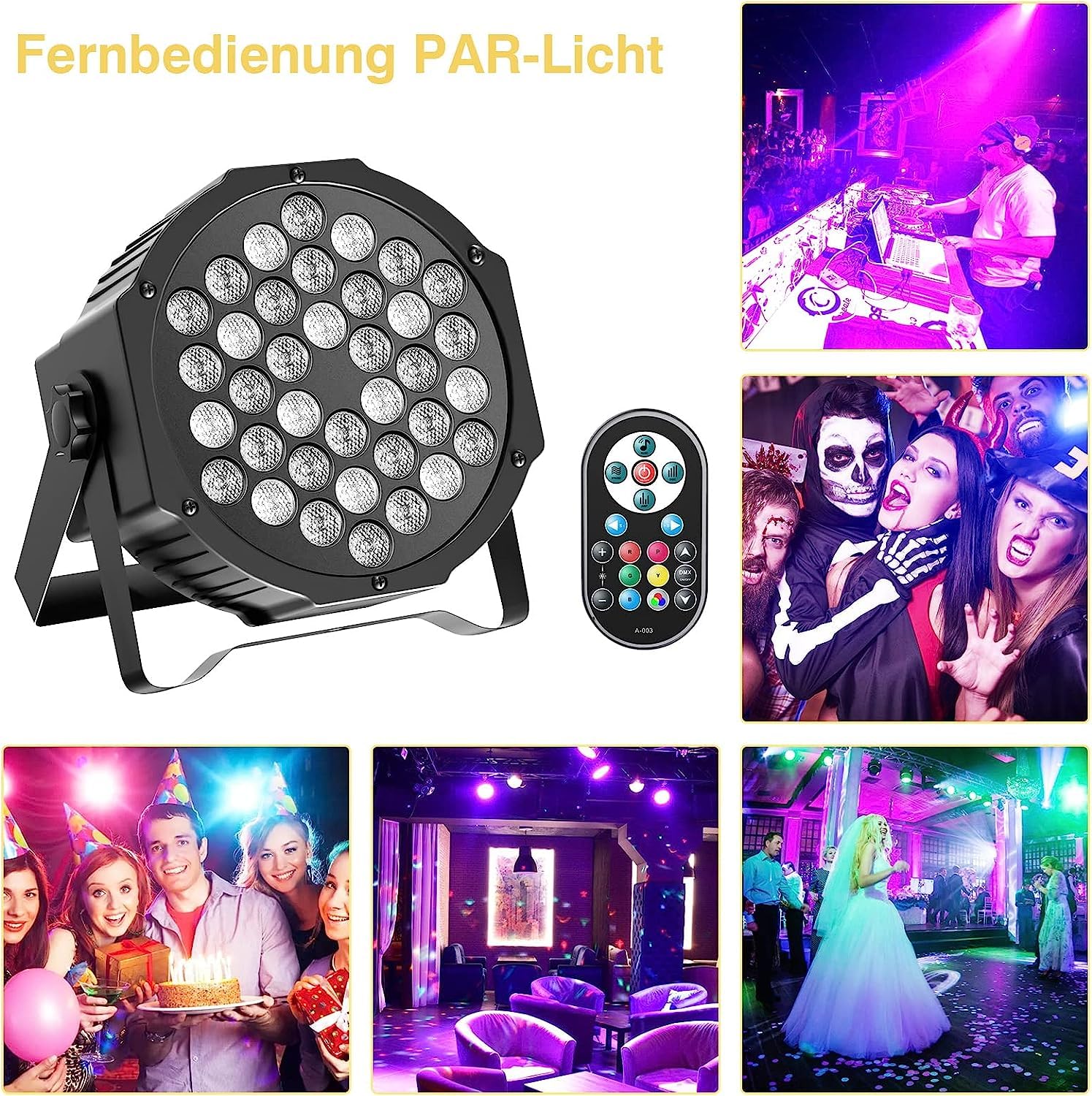 U`King RGB Lumiere de Scene avec Son Activé, 72W Par 36 LED Projecteur Jeux de Lumiere Eclairage Scene avec Télécommande, Lumière Disco pour Fête DJ Bars Groupe Concerts Halloween Noël