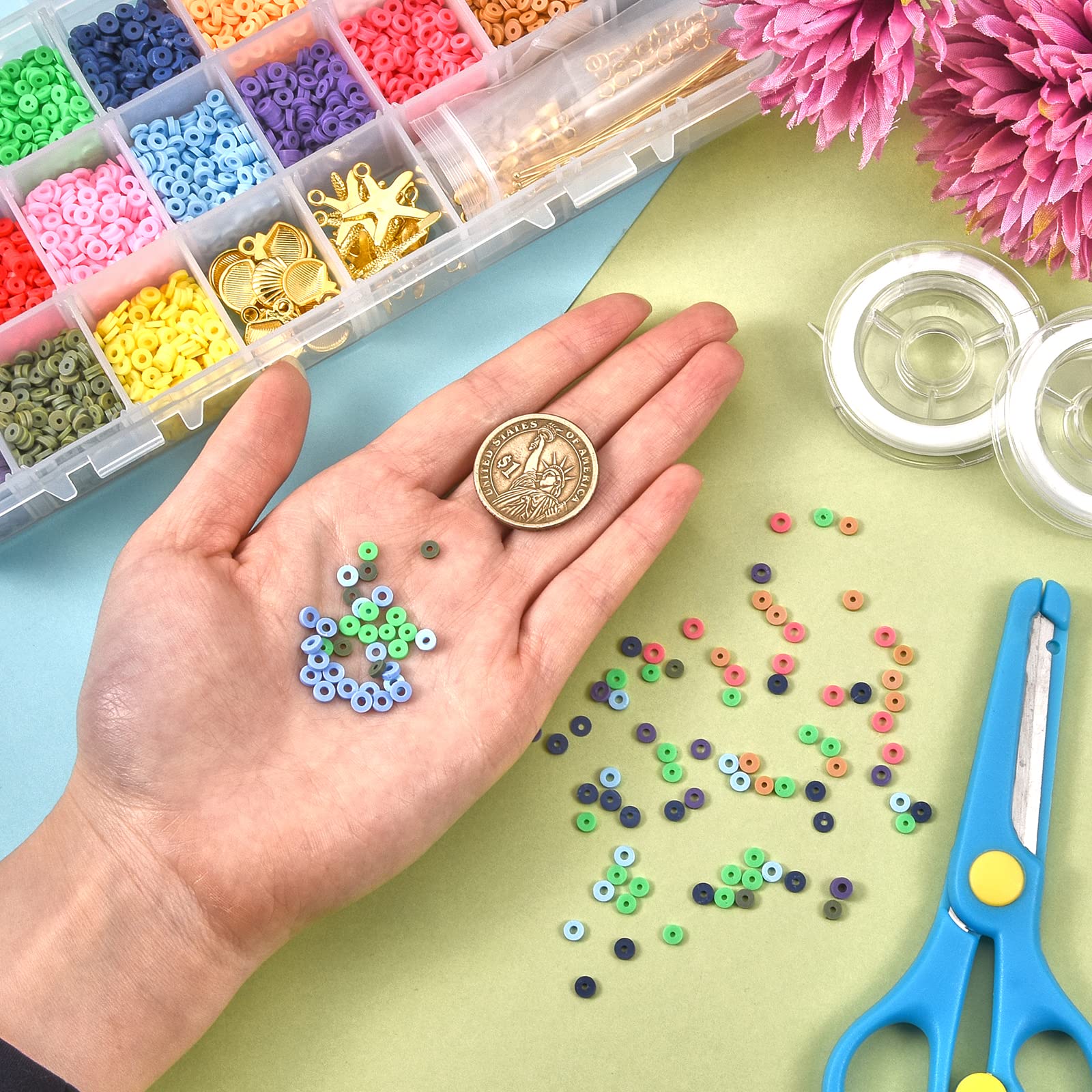 4/6mm Piatto Rotondo Perline di Argilla Polimerica Fatti A Mano Heishi Disco Allentato Perline Distanziali per Monili Che Fanno Braccialetti FAI DA TE Accessori 350 Pz
