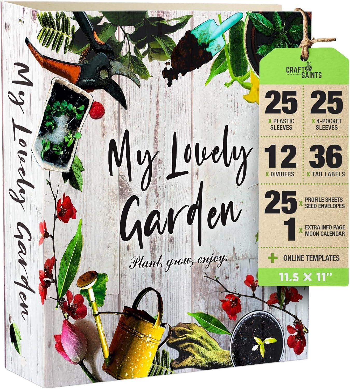 Garden Journal, 3 Ring Full Page 8.5x11" Binder. Seed Packet Organizer Kit, Perfect Planner & Almanac & Notebook for Gardeners and Farmers