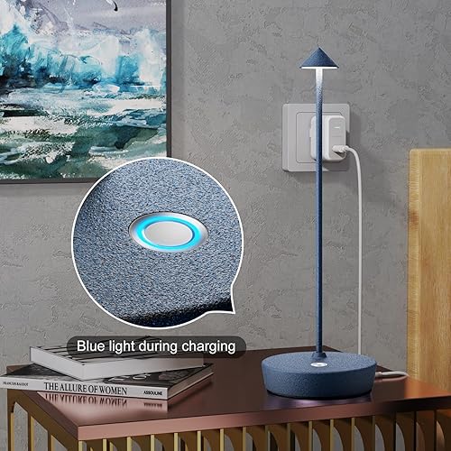 Miniatura 6 de JALVDE Lámpara de mesa inalámbrica con pilas, recargable, resistente al agua, brillo regulable, 6000 mAh, lámpara de escritorio táctil, portátil,