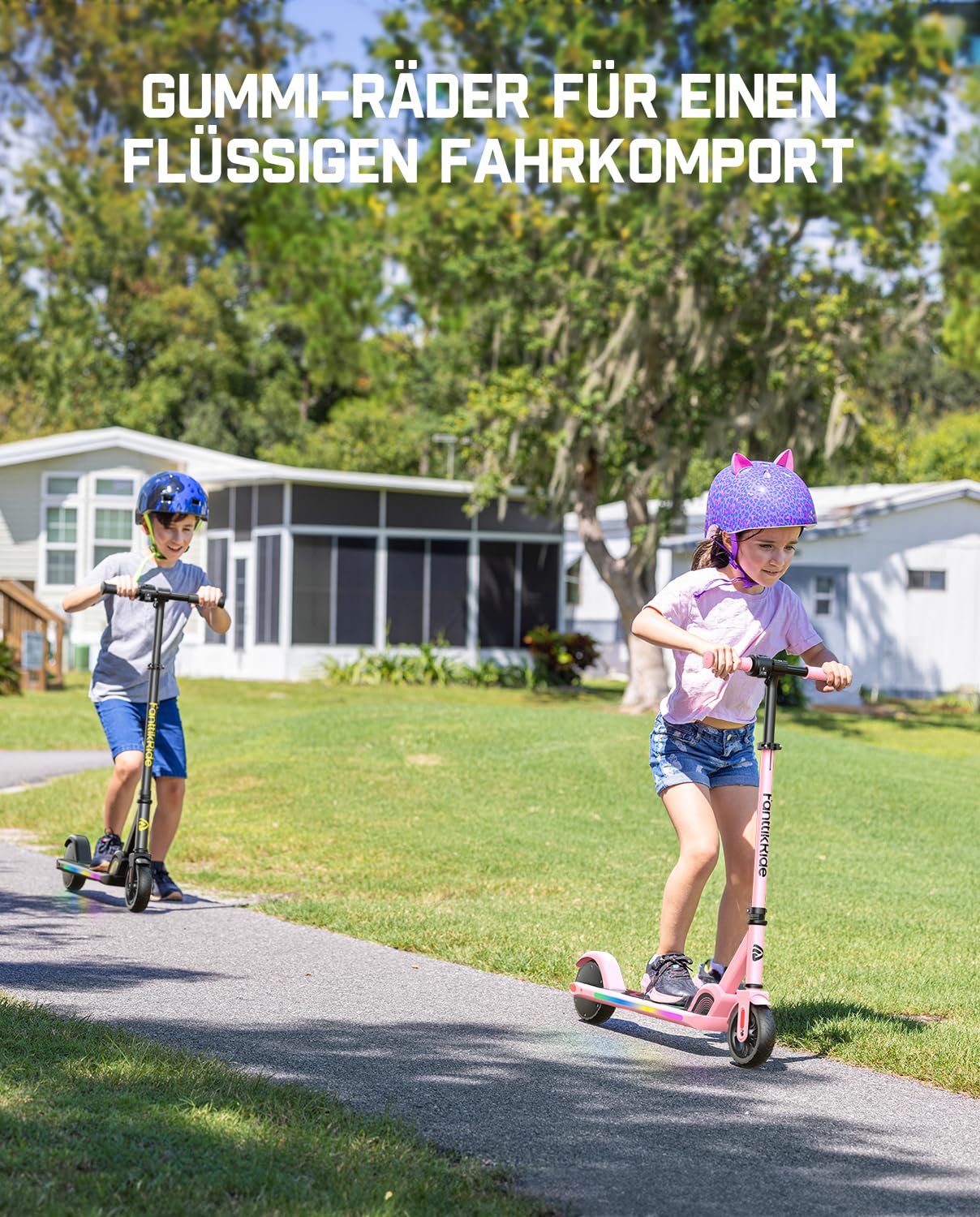 FanttikRide C9 Pro Elektroroller für Kinder 8-12 Jahren, Bunte Regenbogenlichter, 8/12/16 km/h, 8KM Reichweite, LED-Anzeige, Höhenverstellbar, Faltbar, für Jungen und Mädchen