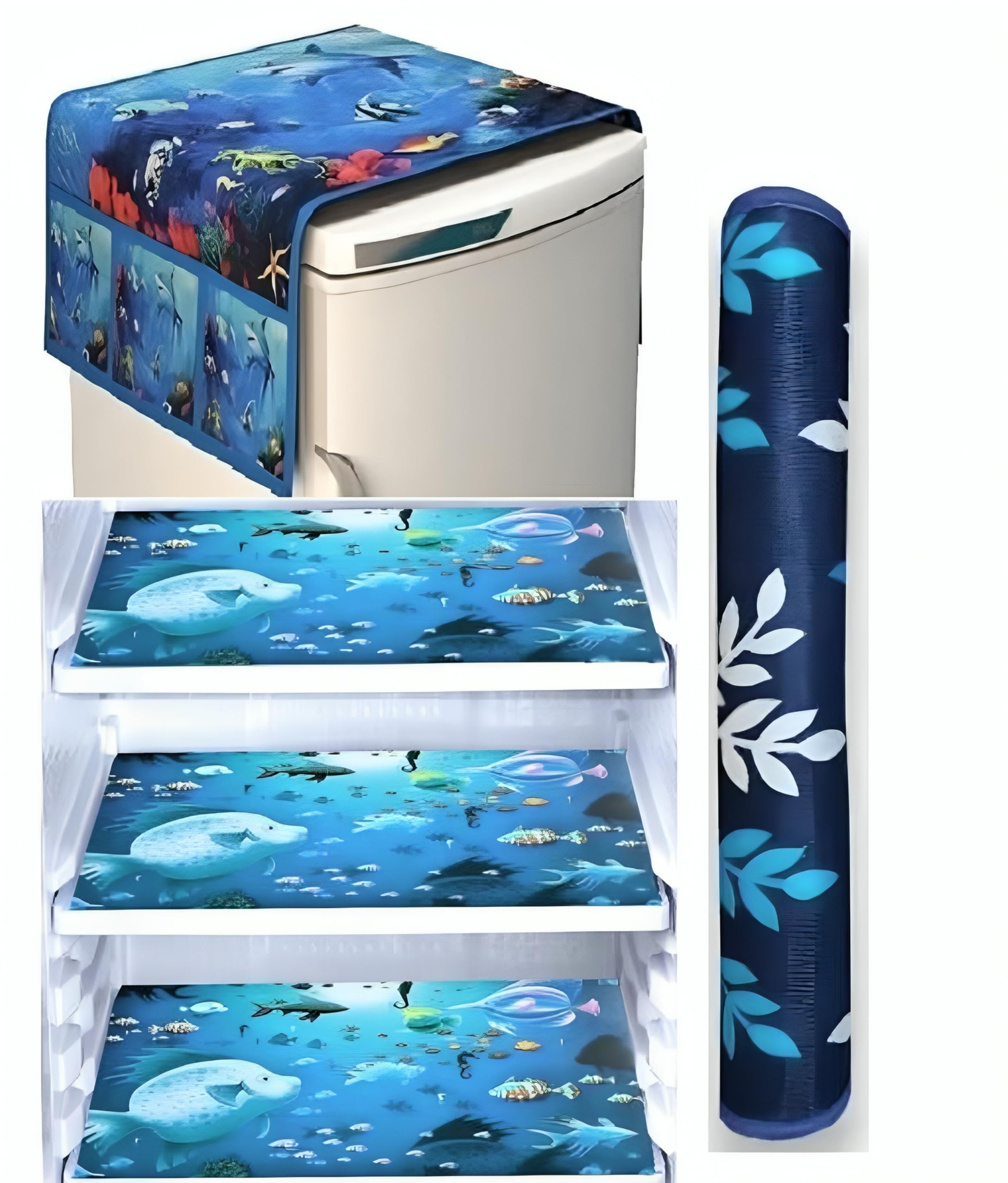 STOREUP double Door or Single Door Fridge Cover | Fridge Combo Set of 1 Fridge Top Cover, 1 Handle Cover and 3 Fridge Mats | Refrigerator Cover | Fish Design (B0D5SHH42J) Amazon Price History, Amazon Price Tracker