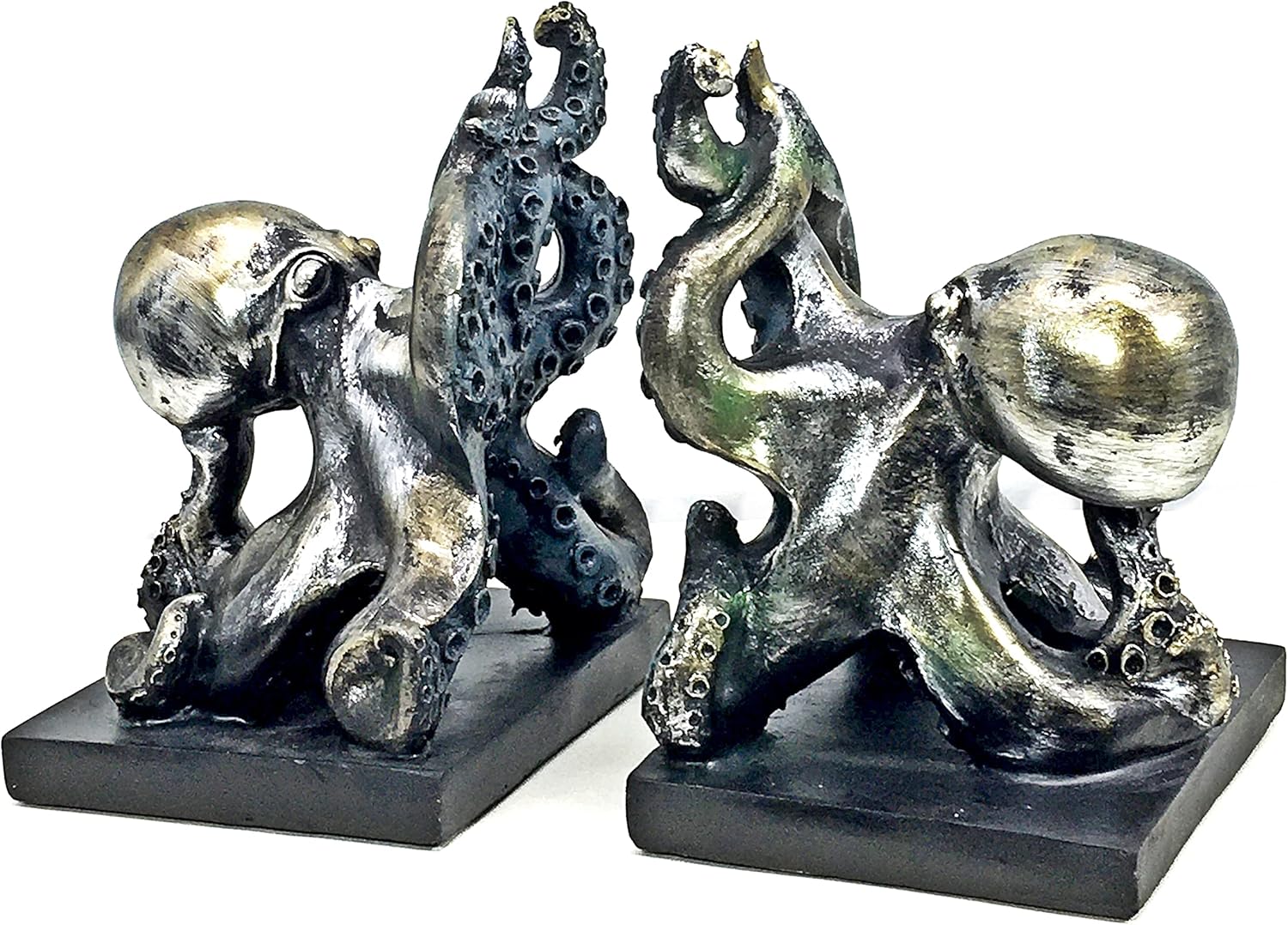 Bellaa 22999 Octopus Bookends Pirate Sailors Nautical Decorative Home Accents Cute Cool Bookshelf Support Book Ends Holder Stopper for Shelf Office Unique Vintage Antiques