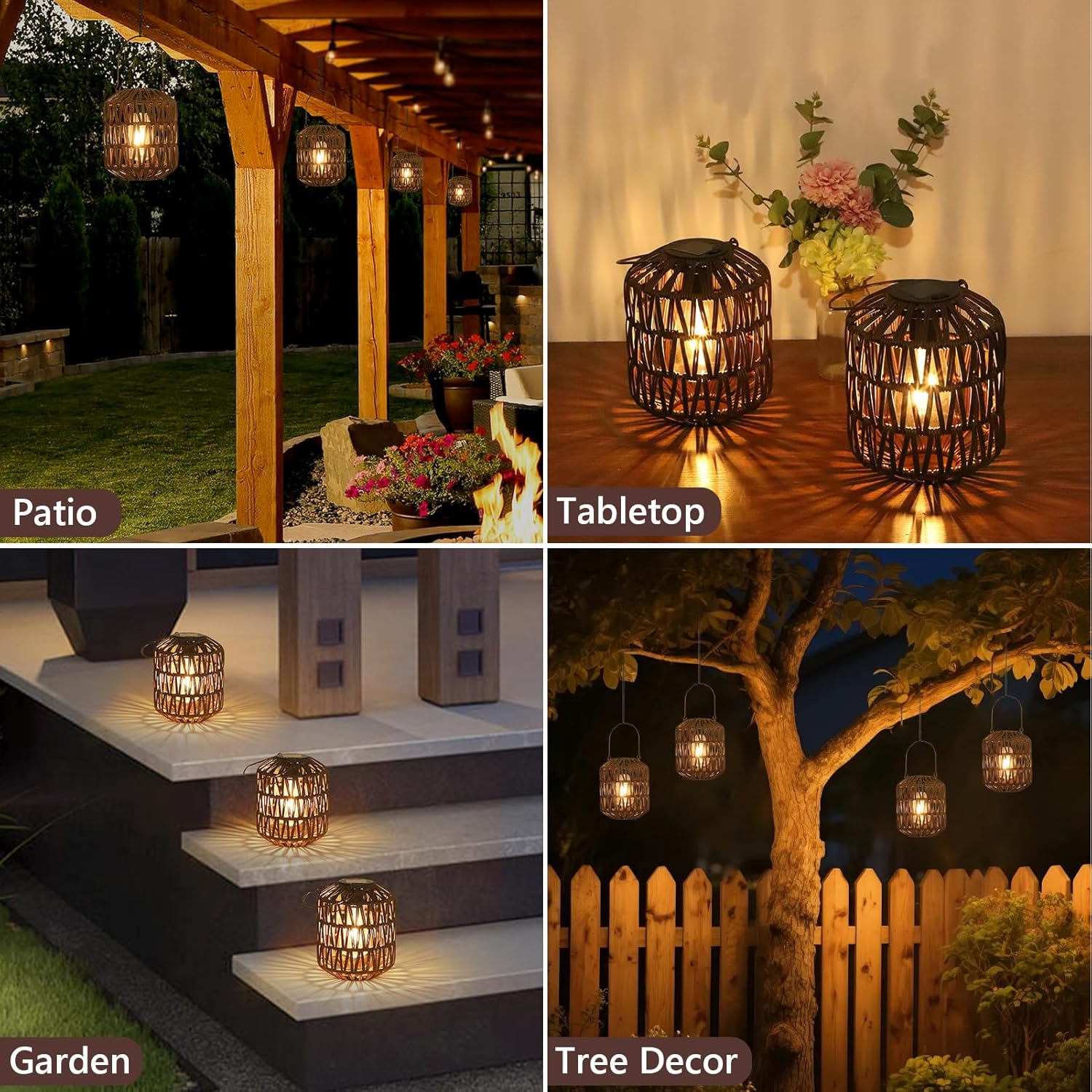 Rattan Outdoor Solar Lanterns, Solar Lights Outdoor Waterproof, 2 Pack Outside Table Lamp, Gardening Lantern Lights Gifts for Women, Hanging Lantern for Yard, Patio, Tree, Tabletop Decoration (Coffee)