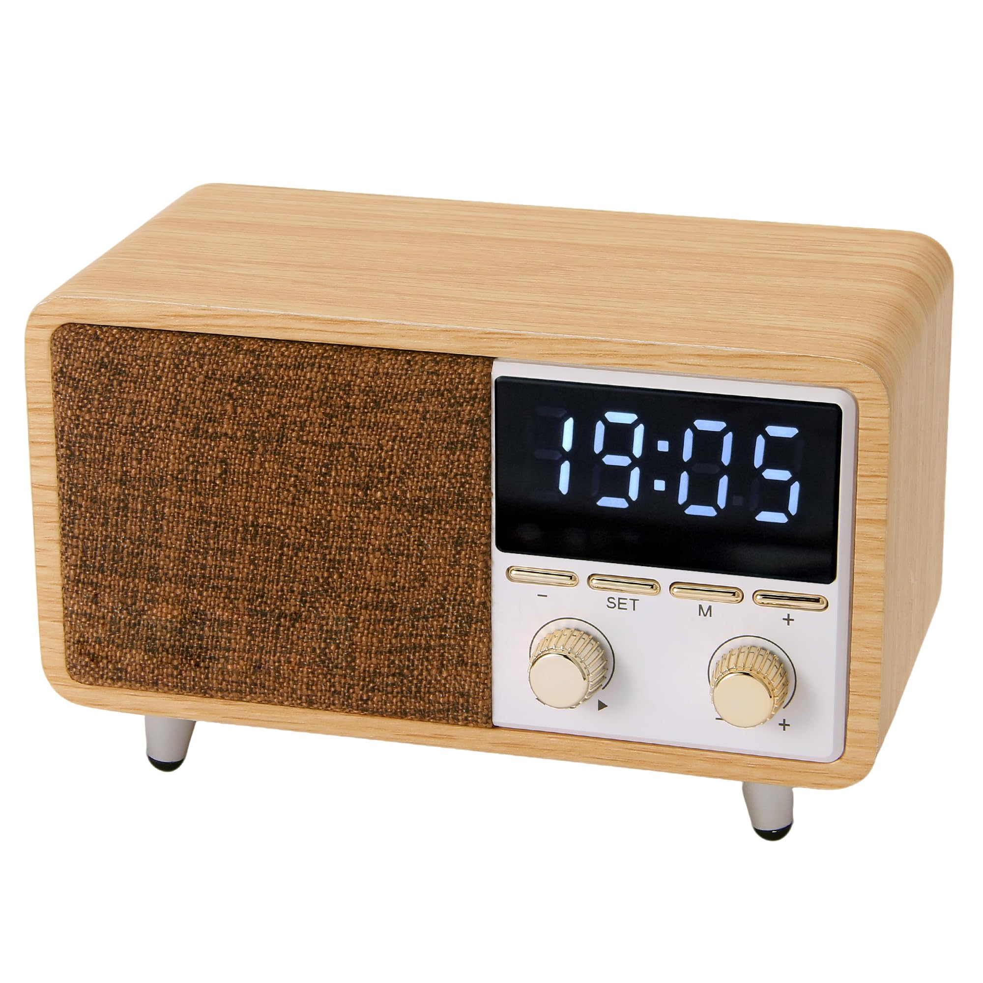Retro Bluetooth Speaker and Clock Radio, Wooden Vintage FM Radio with Dual Alarm, Loud Sound, Dimmable LED Display for Bedroom Nightstand, Office Desk | Rechargeable, Knob Control, TF & AUX-image-11