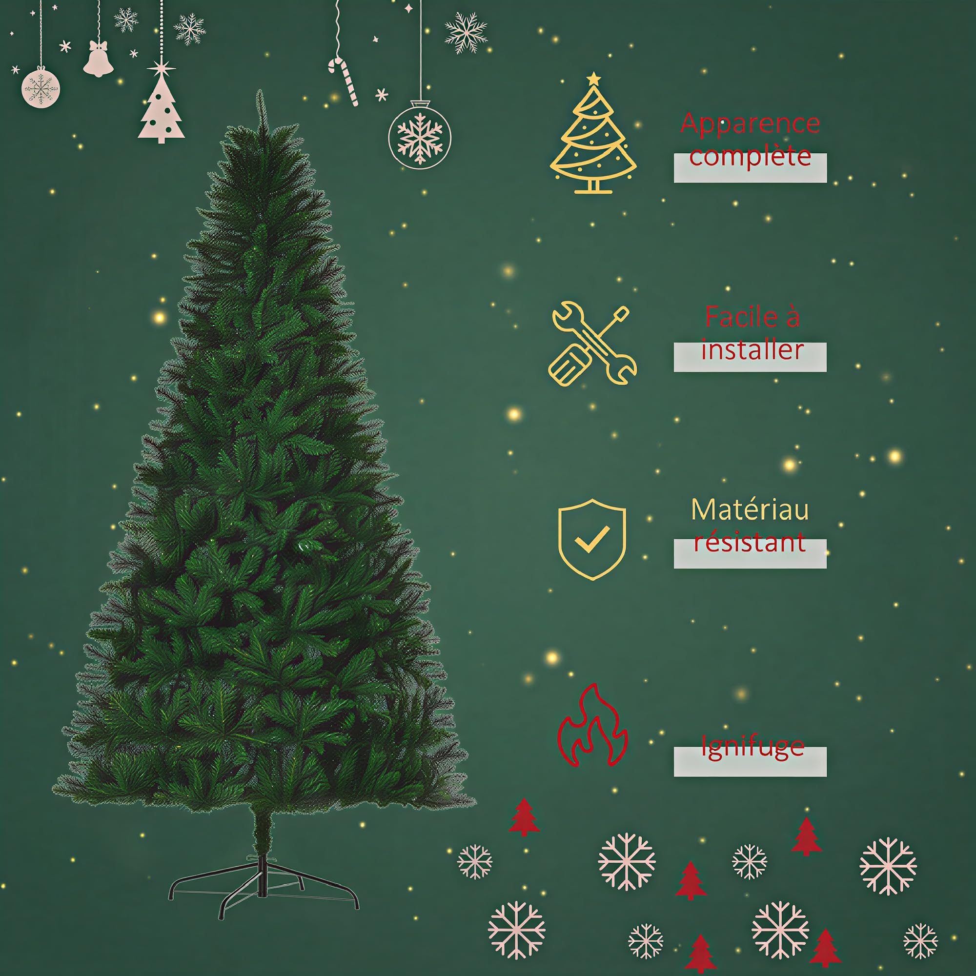 HOMCOM Sapin de Noël Artificiel 240 cm Haut, Imitation Nordmann, Vert