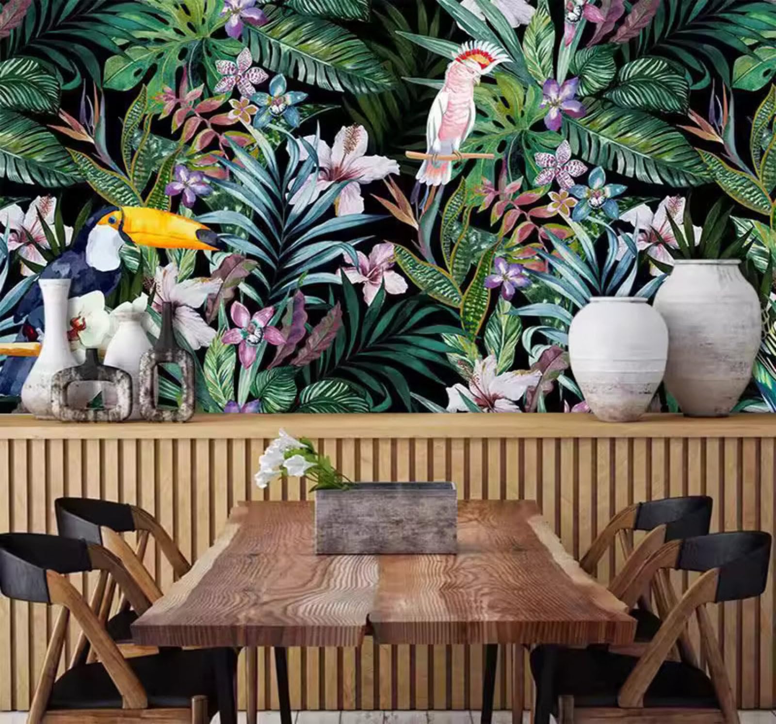 Hand Drawn Minimalist Fresh Plants Flowers and Birds 3D Wallpaper Easy Install Feature Office Living Room Sofa Bedroom TV Background Wall Decoration-250cm×170cm