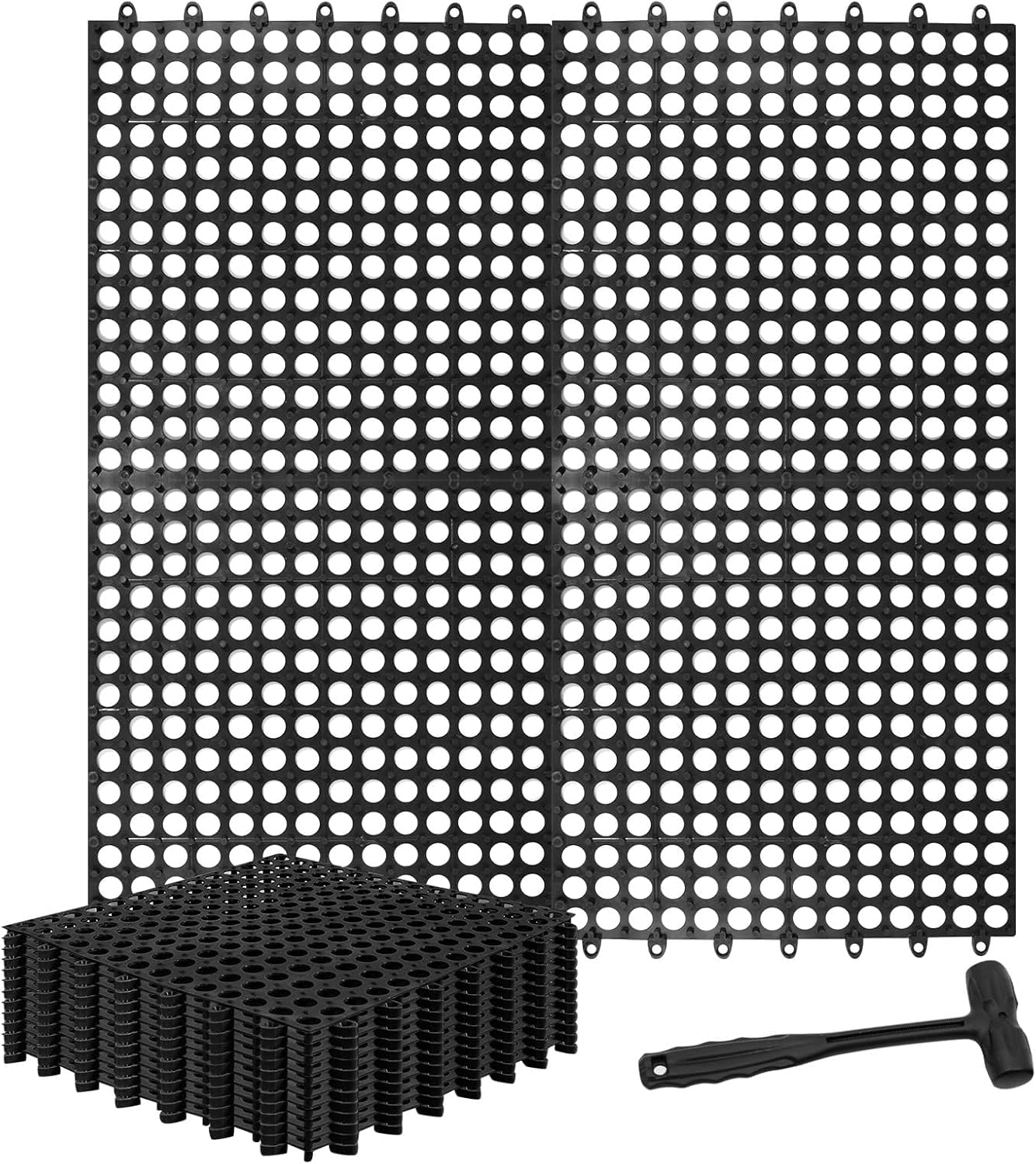 Photo 1 of 15 Pack Garage Floor Tiles, 12x12 Inch Interlocking Drainage Tiles Non-Slip Deck Tile with Holes for Bathroom, Pool Deck, Gym, Garage, Kitchen & Wet Areas, Easy Splicing Anti-Fatigue Mat, Black