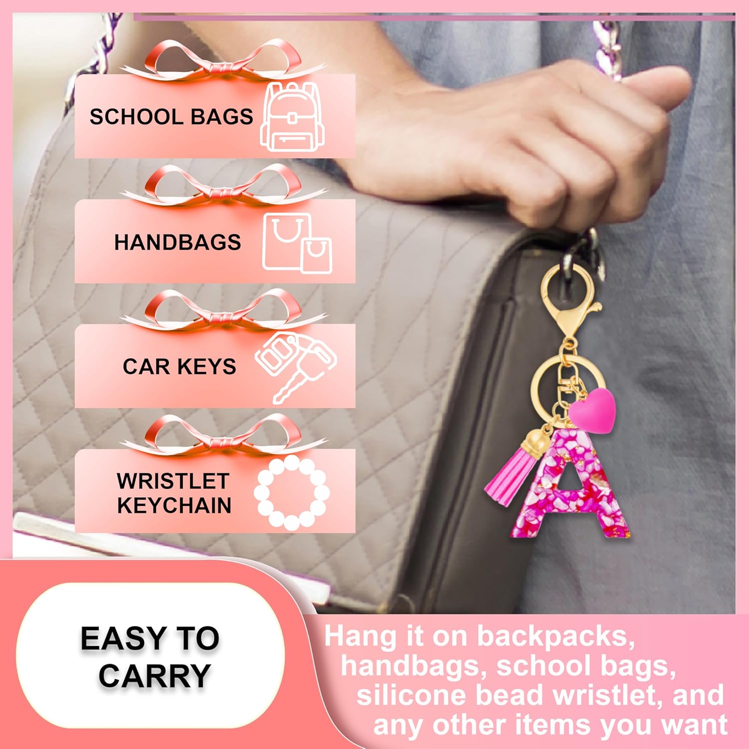 Initial Keychains for Women with Cute Heart Resin - Alphabet Letter Keychain for Bag, Backpacks, Purse or Car key - Image 5