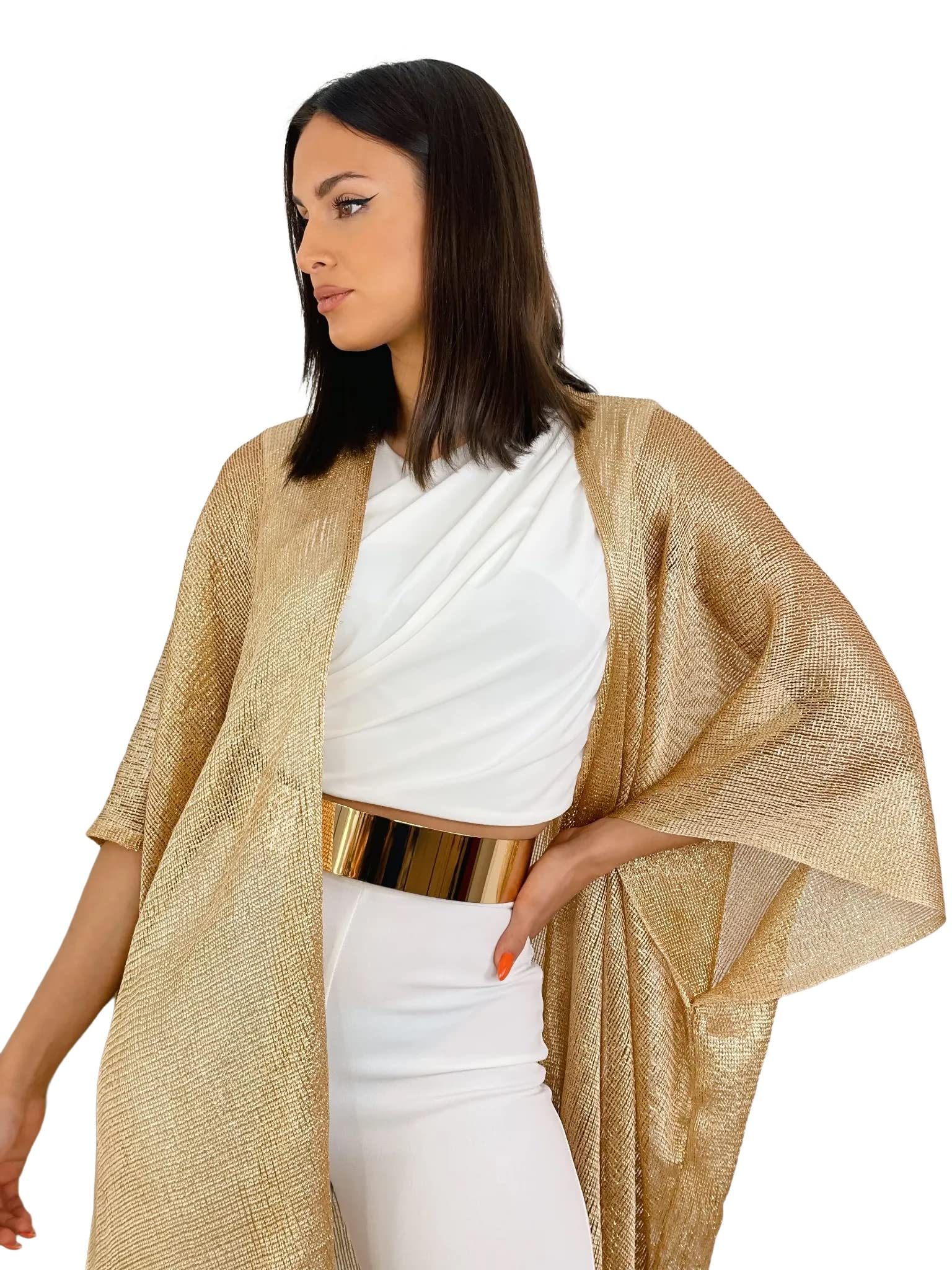Cardigan Étole Femme Châle Wrap Écharpe Brillante 1.80 X 1.20 cm Cérémonies Soirée Fêtes Mariage Cocktail Bal de Promo Couleur Doré Pailletée